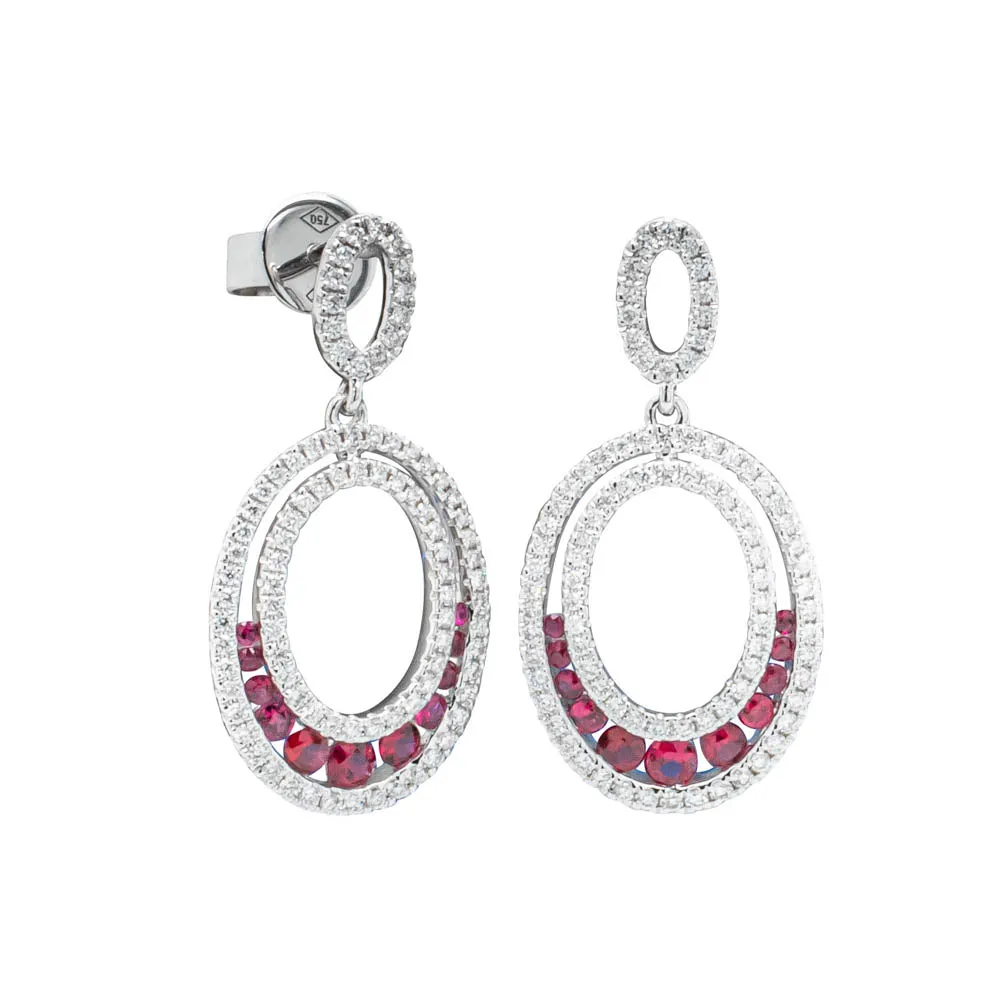 18ct White Gold .50ct Ruby & Diamond Drop Earrings