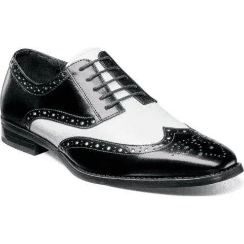 25092-111 Stacy Adams Tinsley Wingtip Oxford Men's Shoes Black White Lace Up