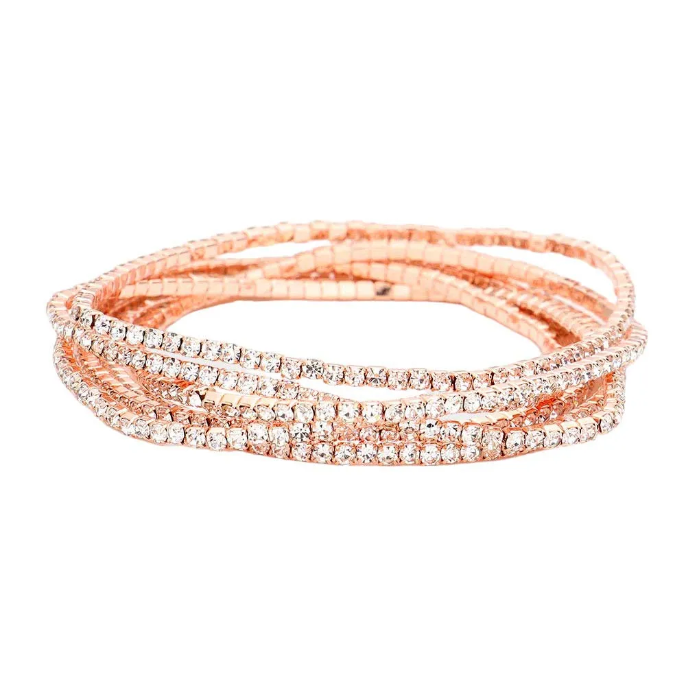 6PCS Rhinestone Multi Layered Stretch Evening Bracelets