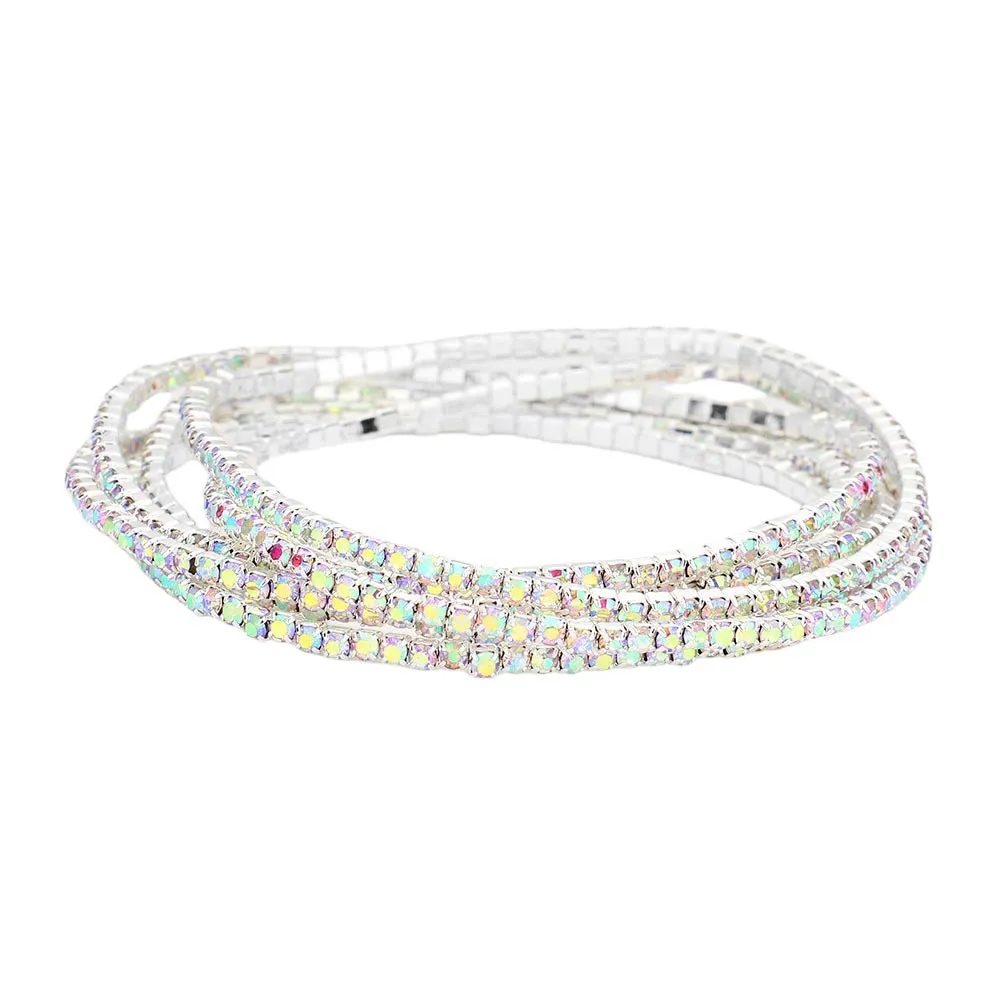 6PCS Rhinestone Multi Layered Stretch Evening Bracelets