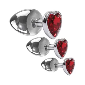 Adam & Eve Three Hearts Gem Anal Plug Set - Silver/Red