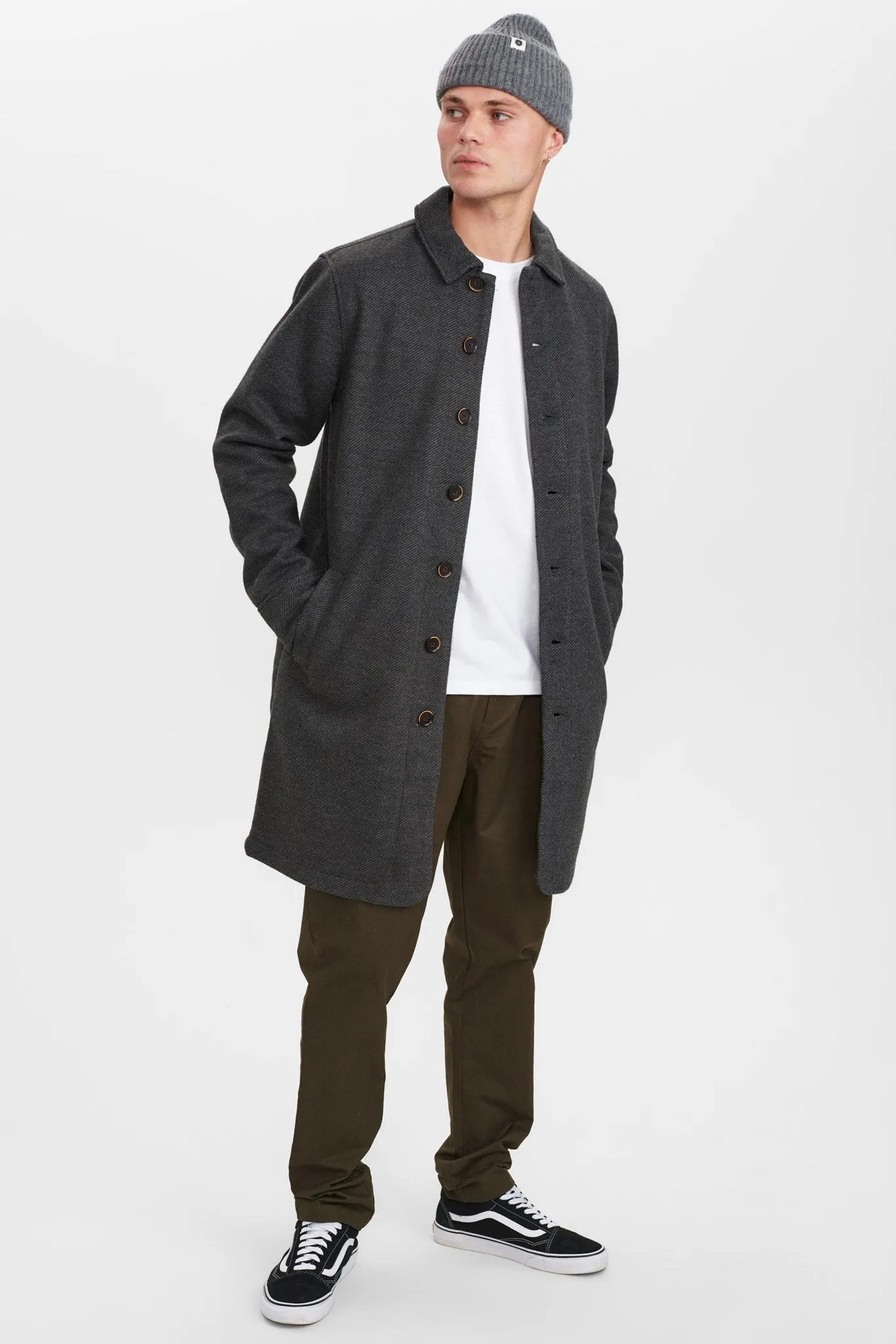 AKBJARKE WOOL LONG JACKET - Slate Black