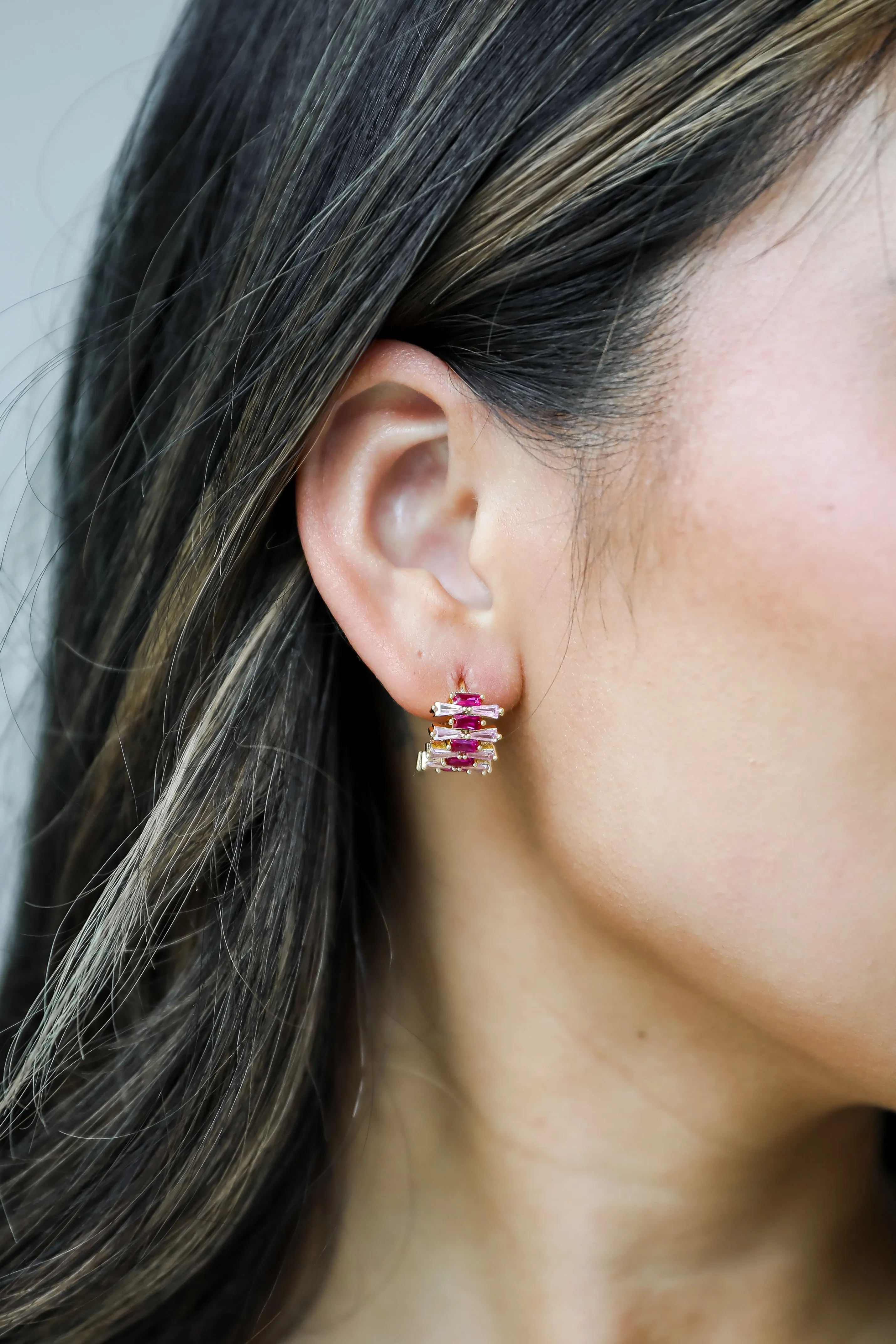 Alisha Pink Gemstone Mini Hoop Earrings