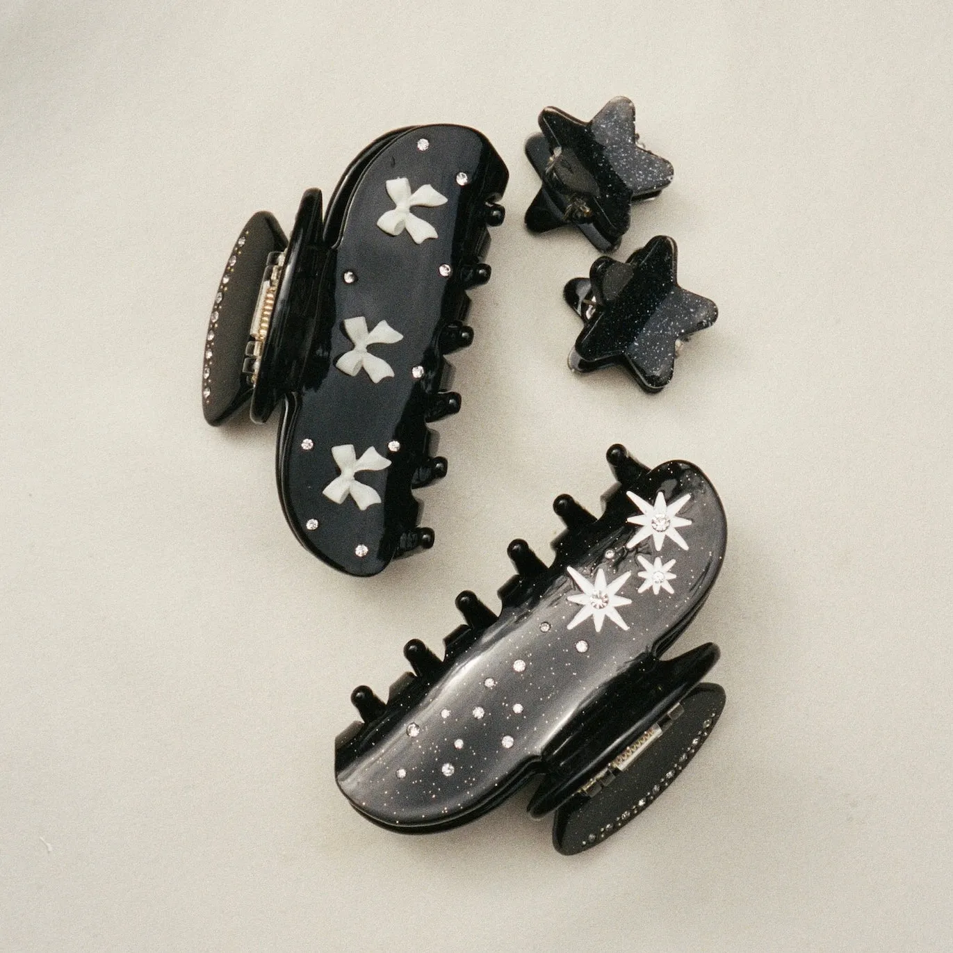 Baby Star Clip Set in Black Tinsel