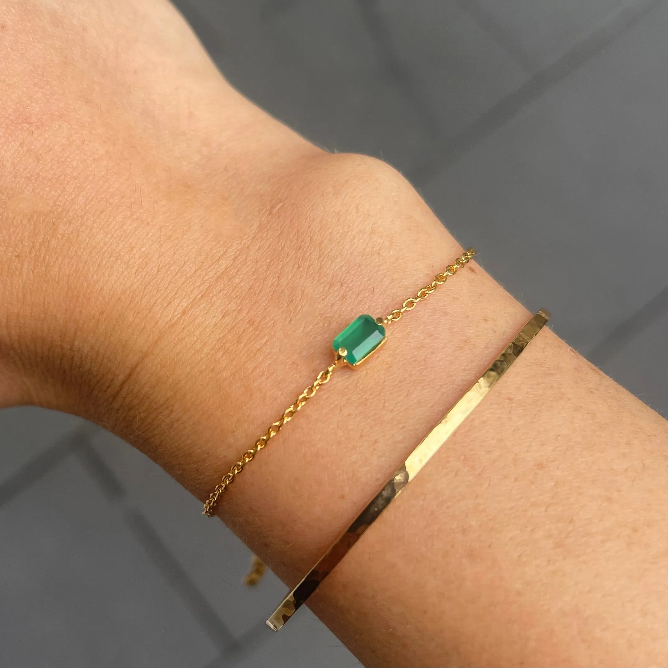 Baguette Mini Bracelet, Green Onyx, 9kt Yellow Gold