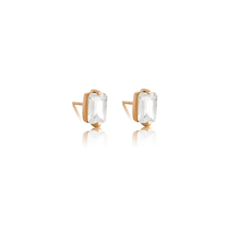 Baguette Mini Stud, White Topaz, Gold