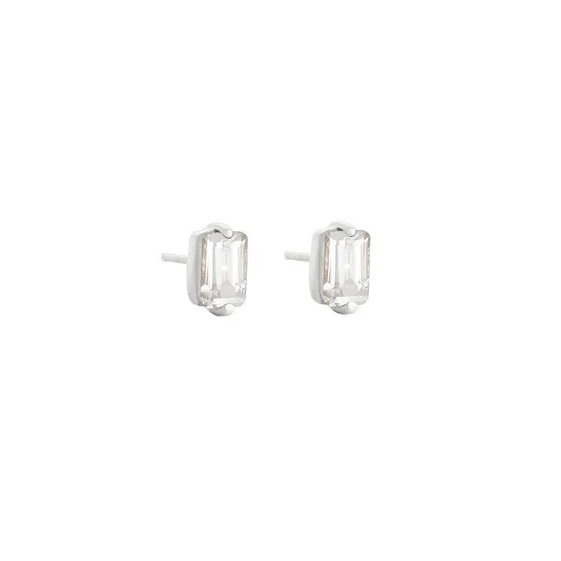 Baguette Mini Stud, White Topaz, Silver