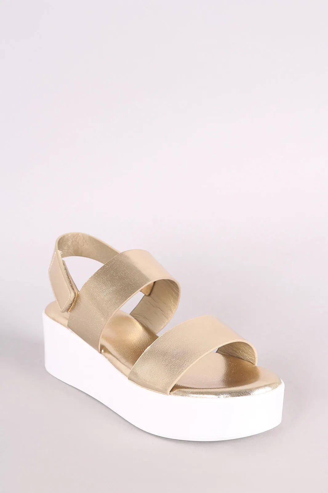 Bamboo Double Band Open Toe Slingback Flatform Wedge