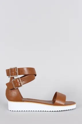 Bamboo Leather Ankle Straps Flatform Sandal