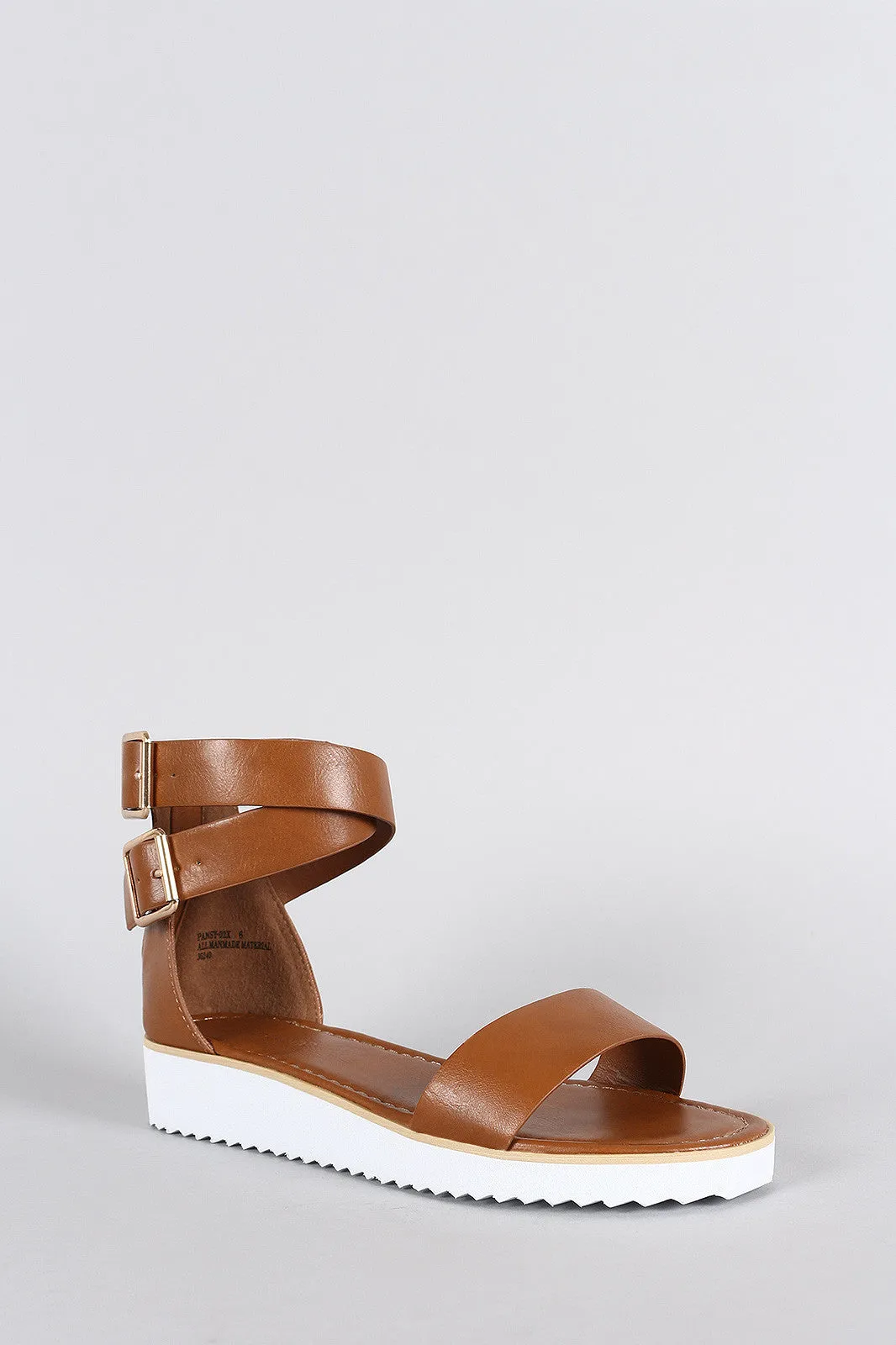 Bamboo Leather Ankle Straps Flatform Sandal