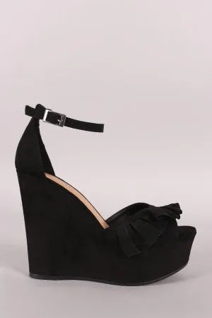 Bamboo Ruffle Suede Ankle Strap Platform Wedge