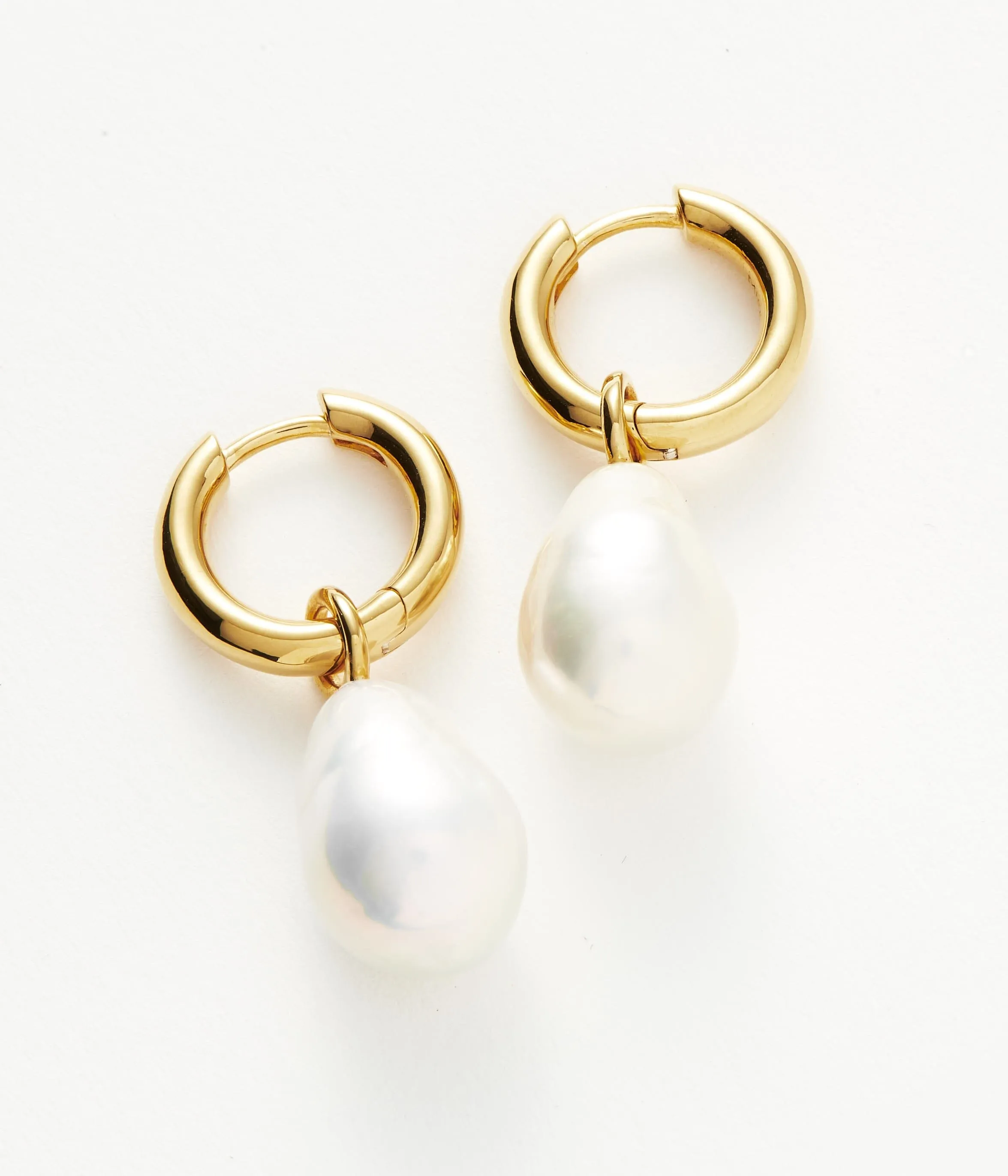 Baroque Pearl Drop Tunnel Mini Hoop Earrings | 18ct Gold Vermeil/Pearl