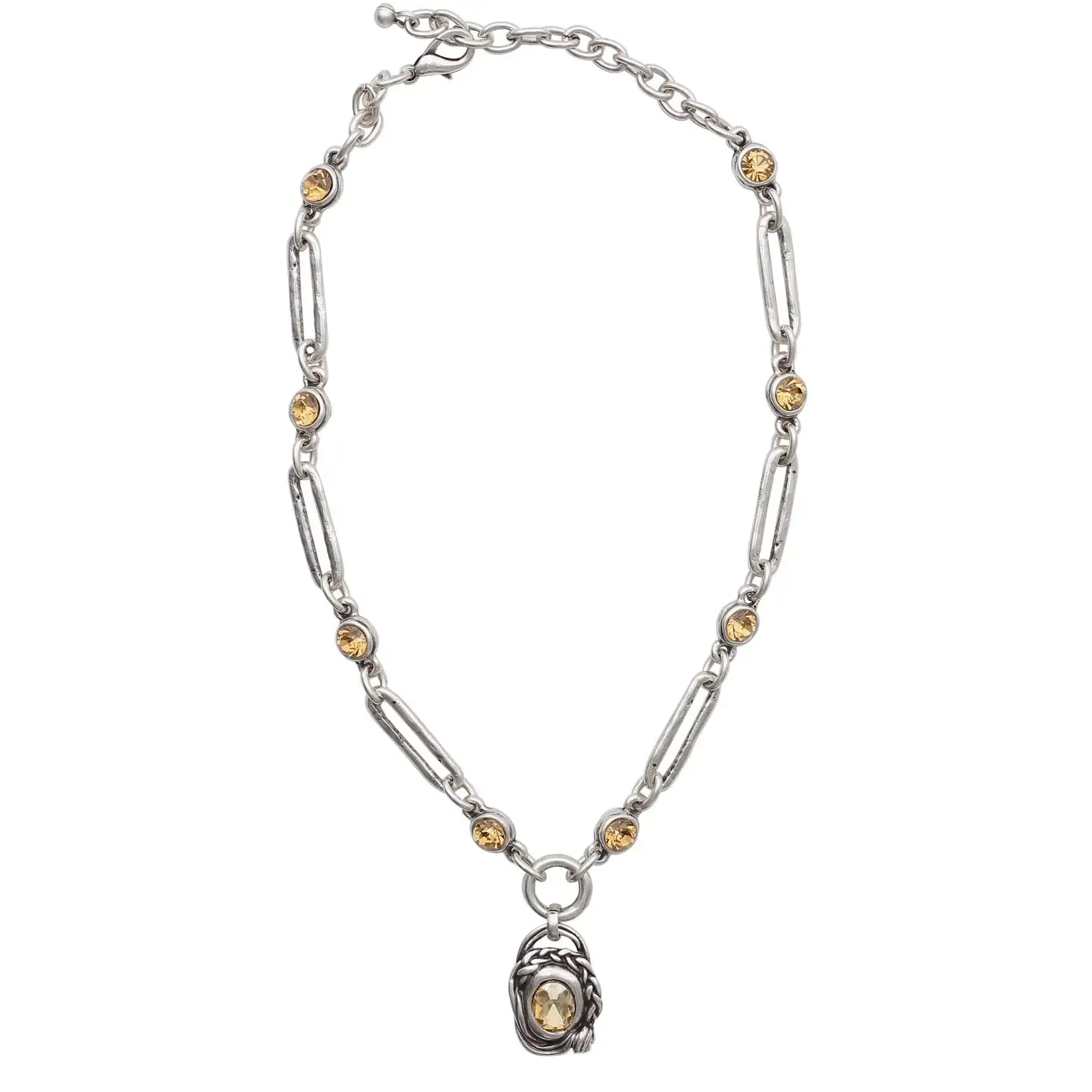 Chanour Silver Handmade Pewter Necklace w/ Golden Swarovski Crystals