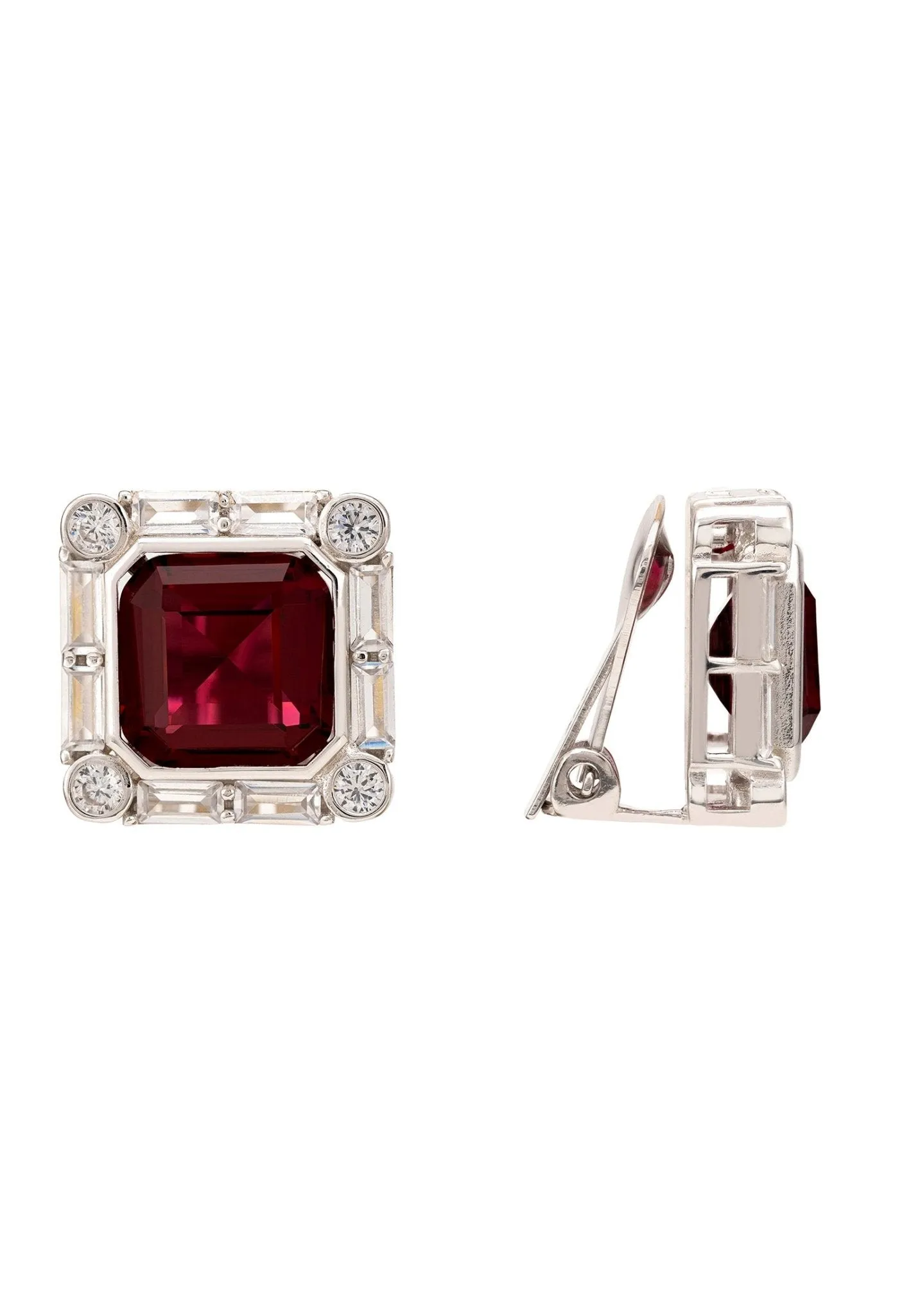 Chatsworth Clip On Earrings Ruby Silver