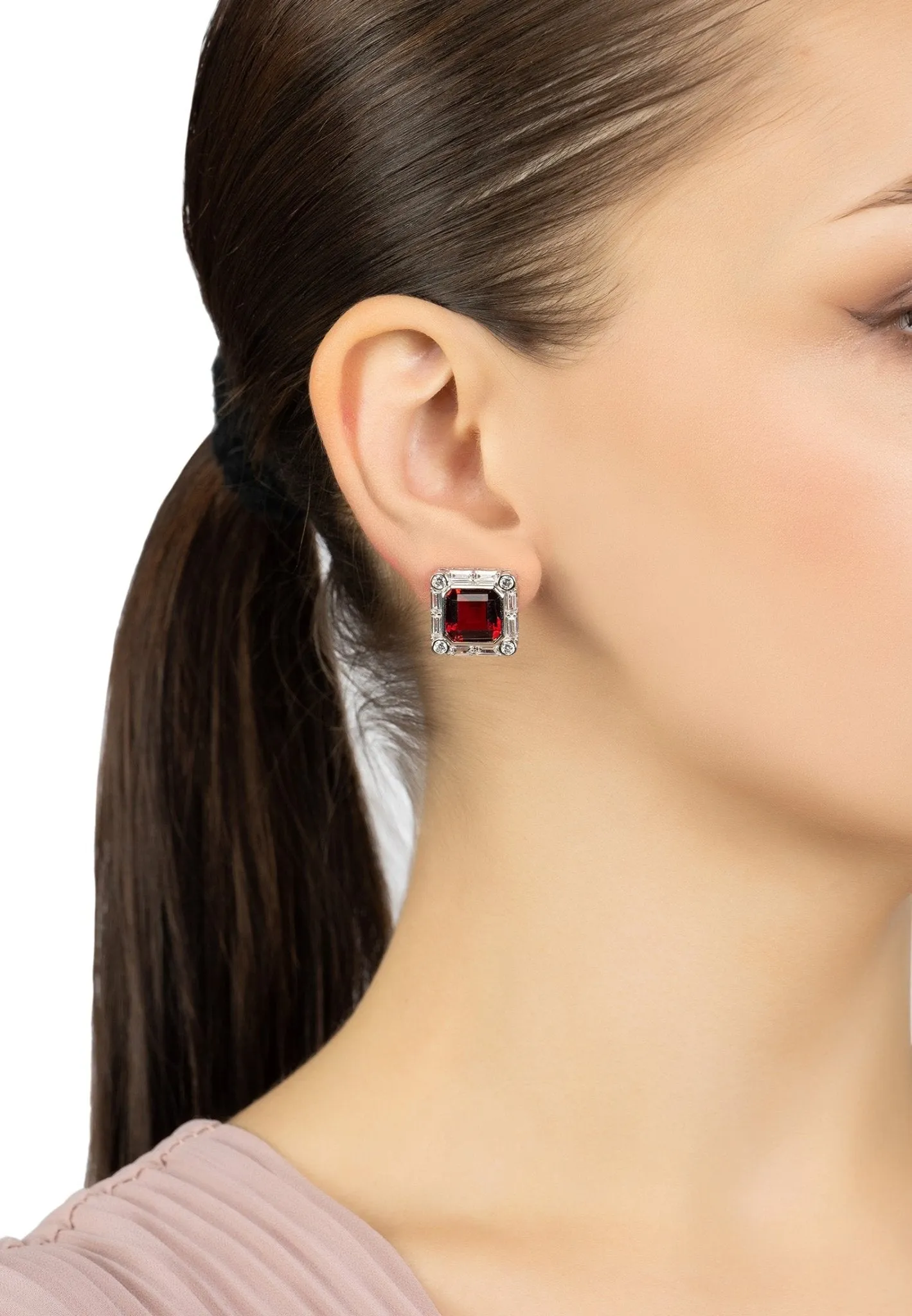 Chatsworth Clip On Earrings Ruby Silver