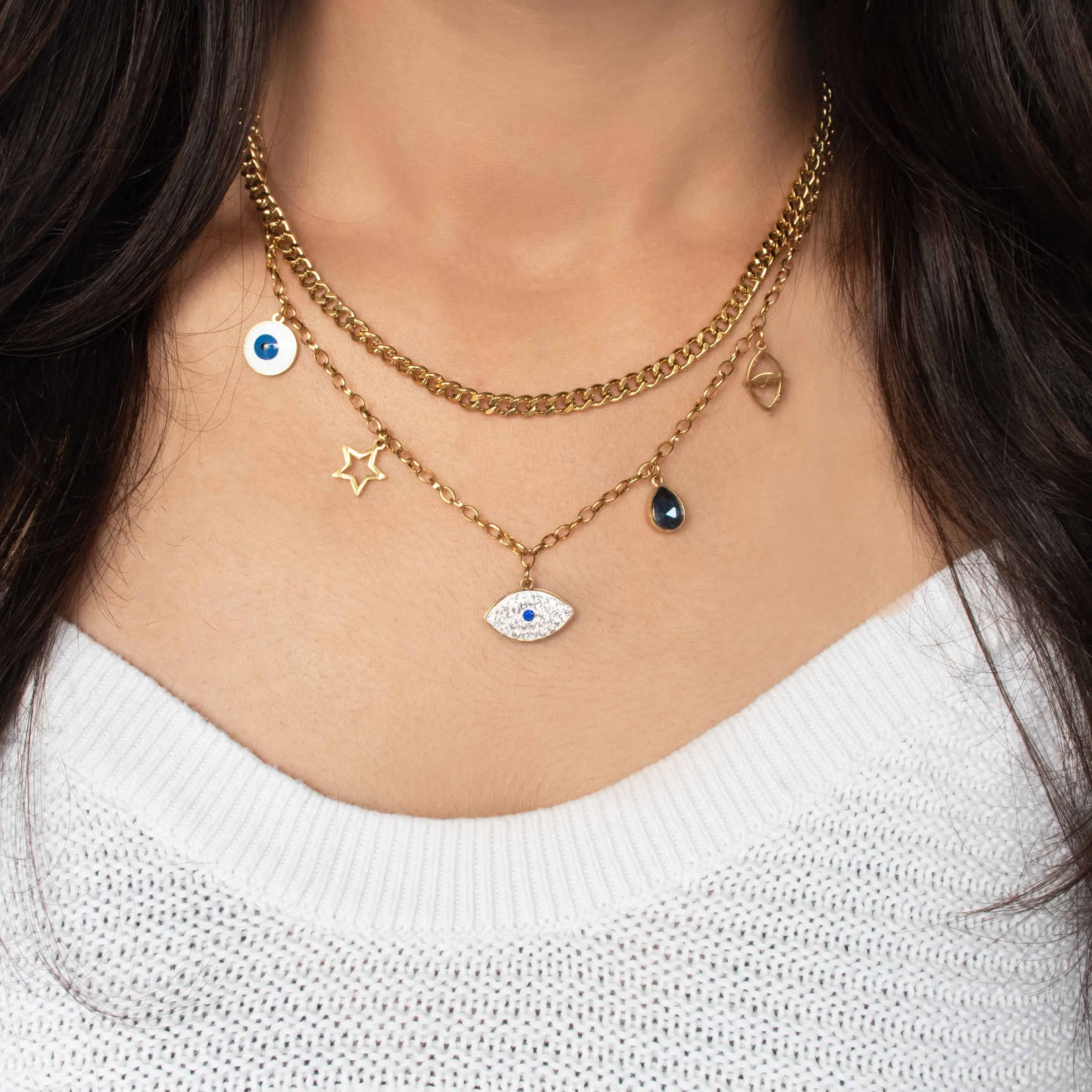 Chunky Layered Evil Eye Necklace