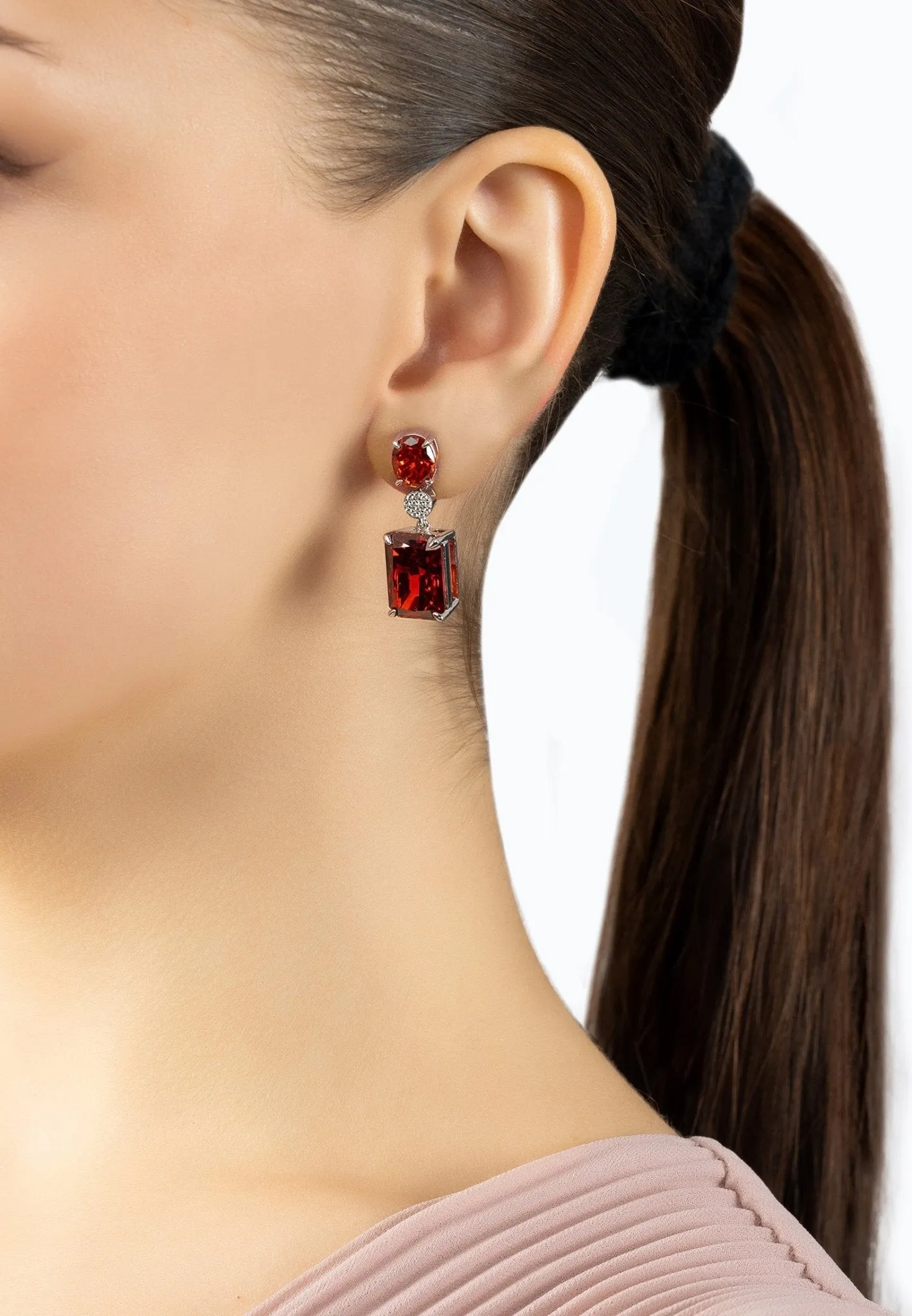 Constance Drop Earrings Silver Garnet