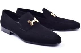 Corrente 5760 H Buckle Suede Loafers Black