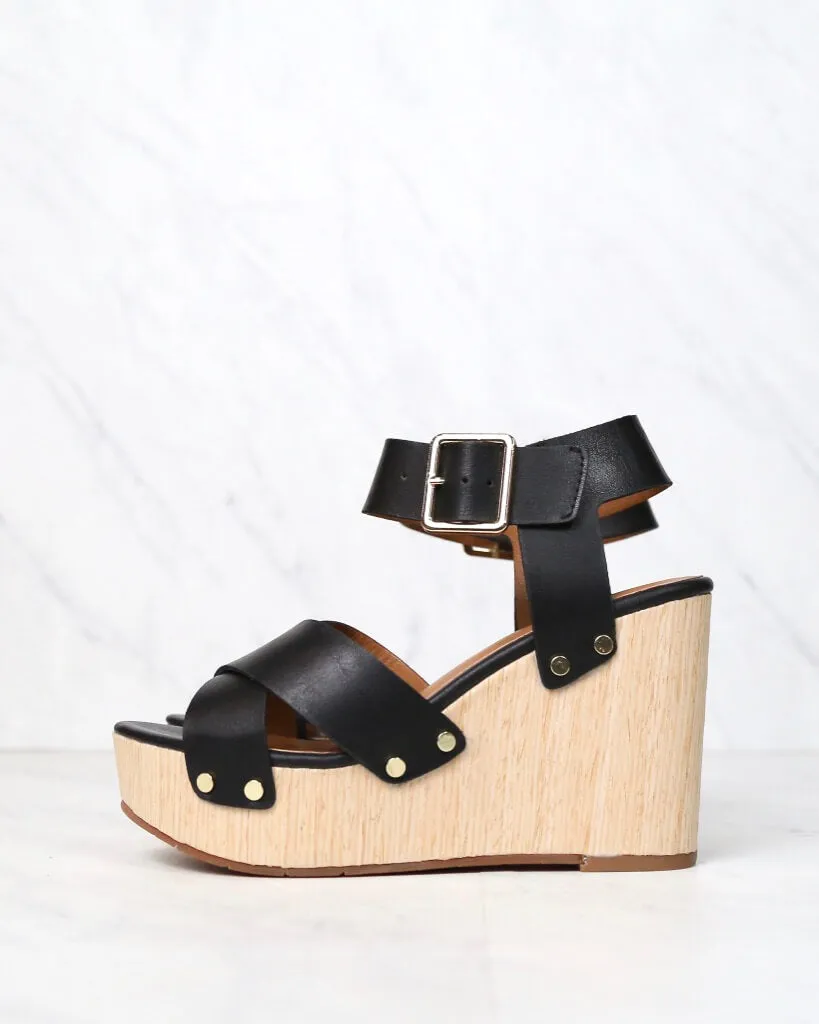 Final Sale - BC Footwear - Teeny Vegan Wedge Sandals - Black