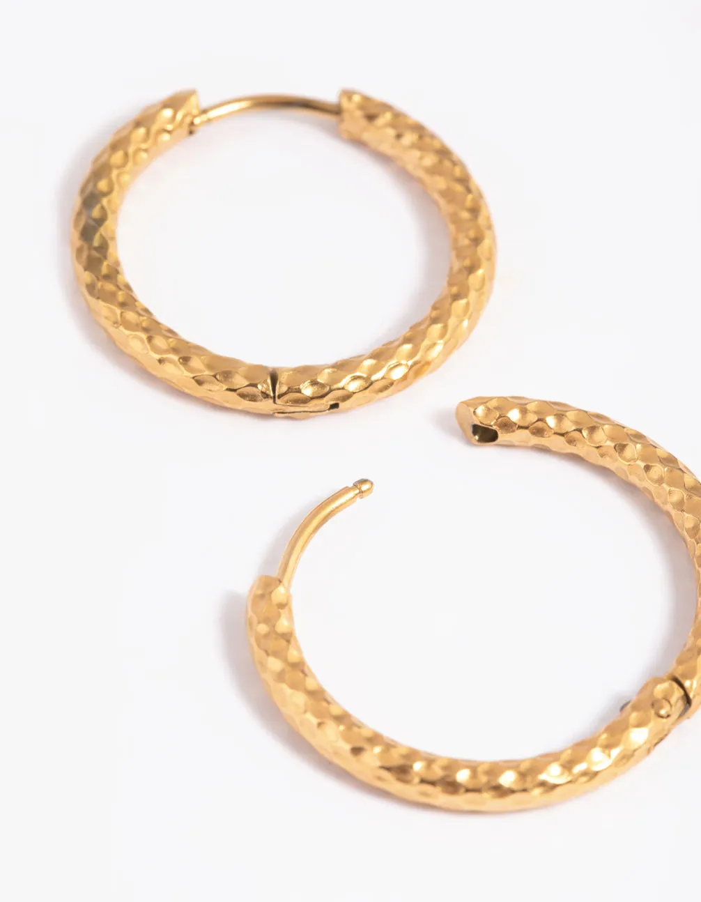 Gold Plated Stainless Steel Textured Huggie Hoop Earrings