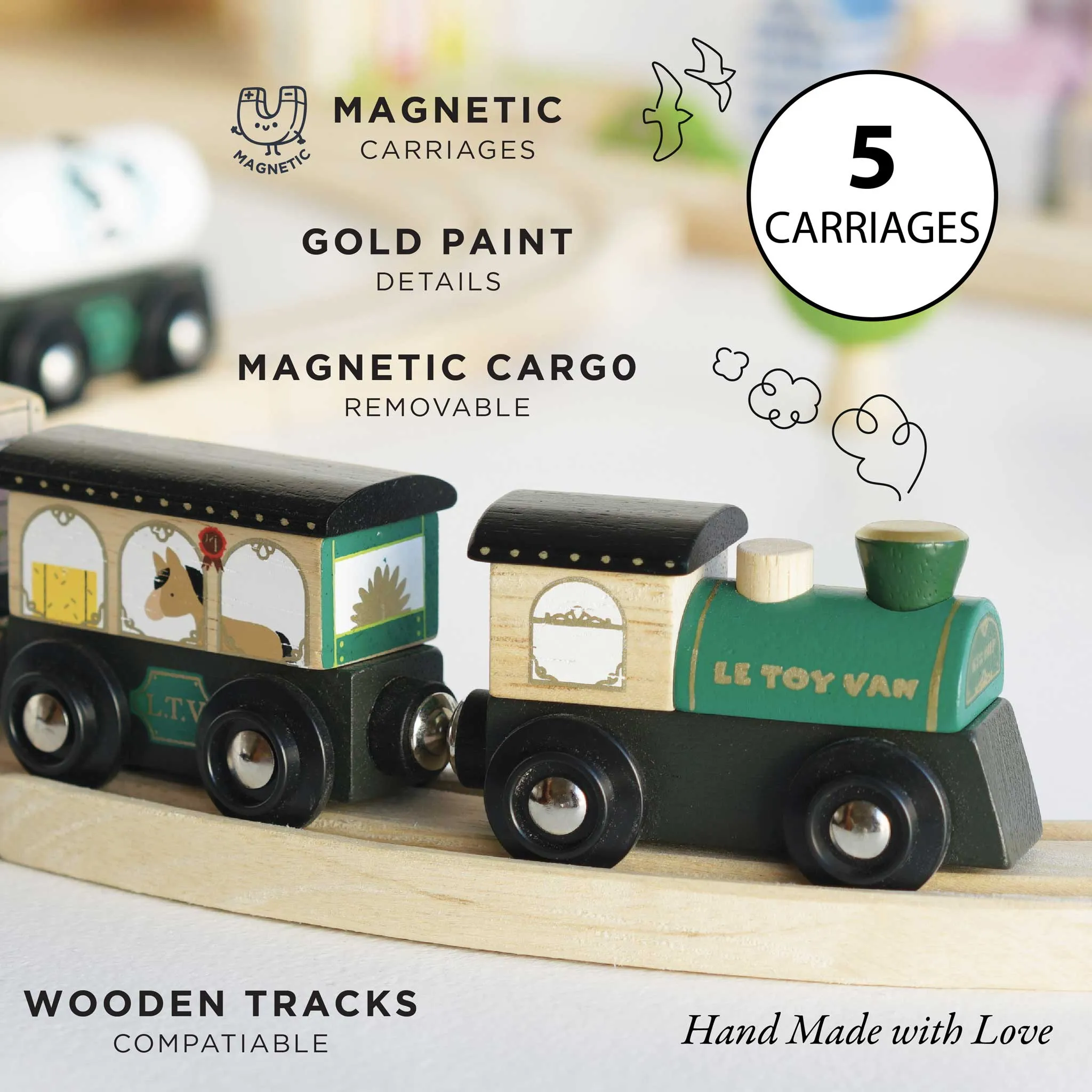 Green Train & Wagons Wooden Toys