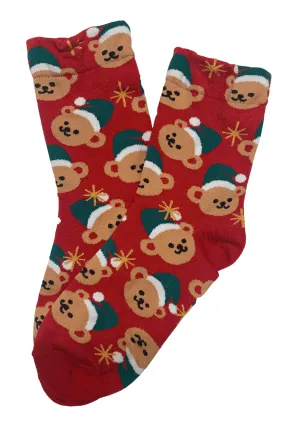 Happy Christmas Bear Socks Red