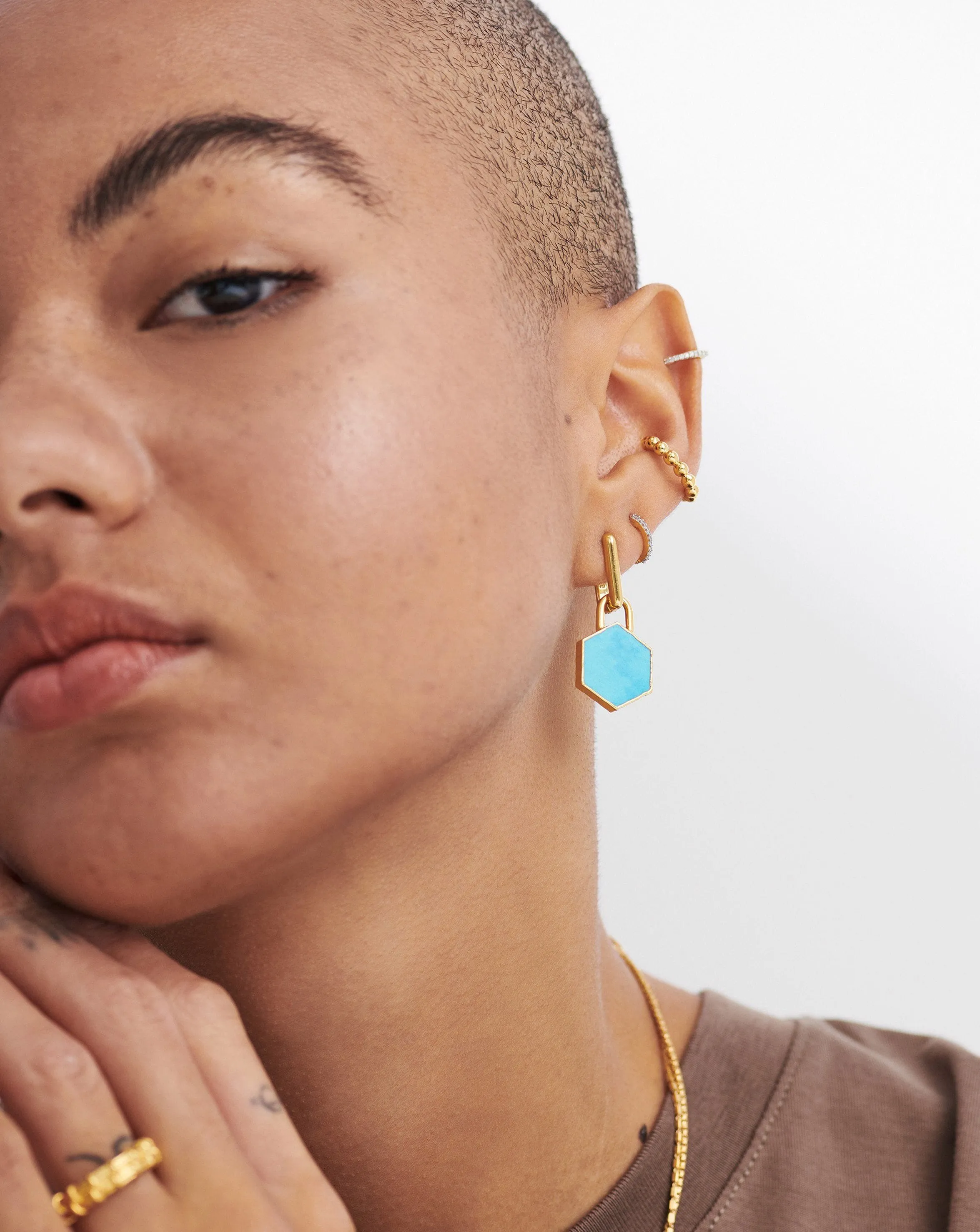 Hex Single Ovate Earring