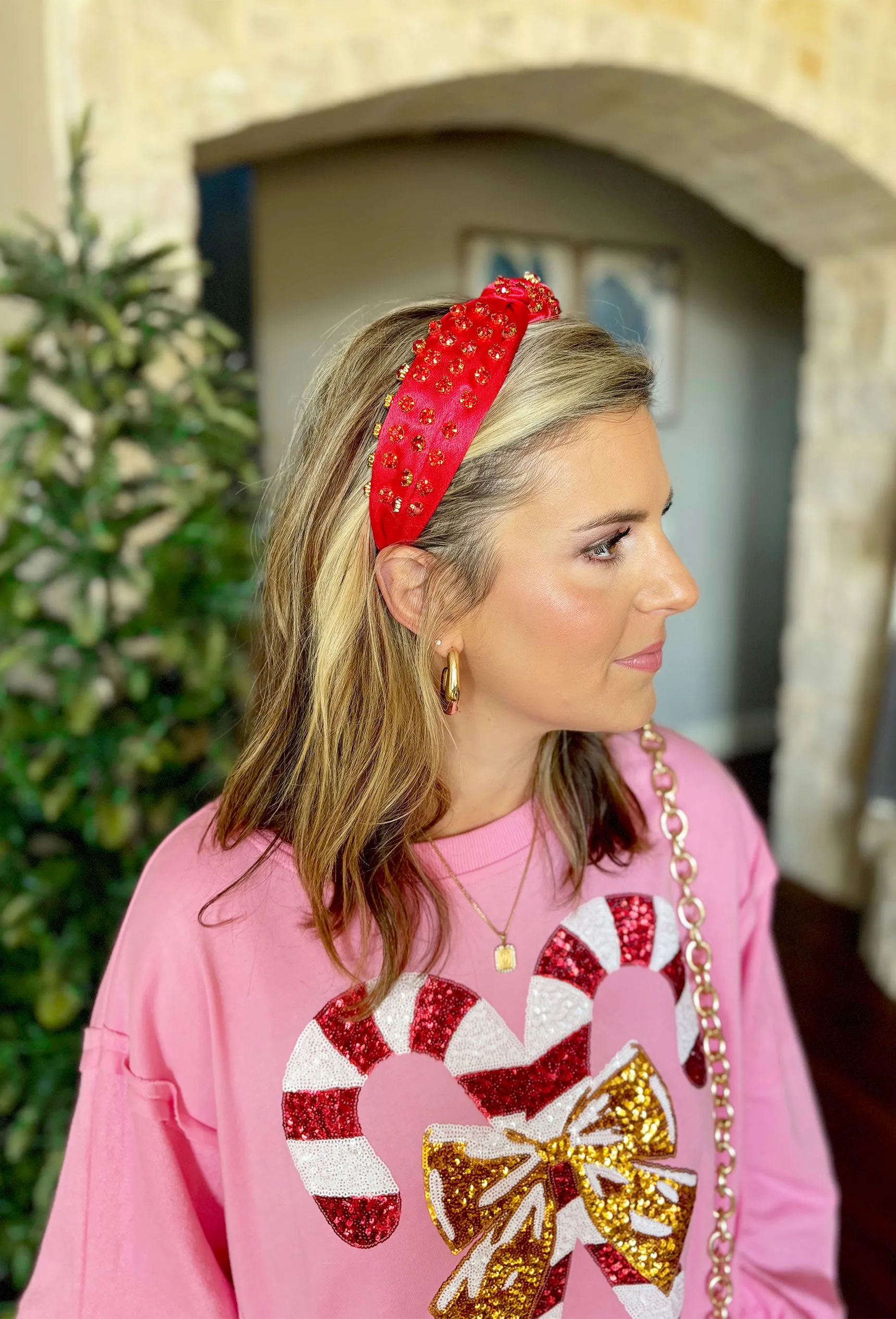 Lainey Rhinestone Headband in Red