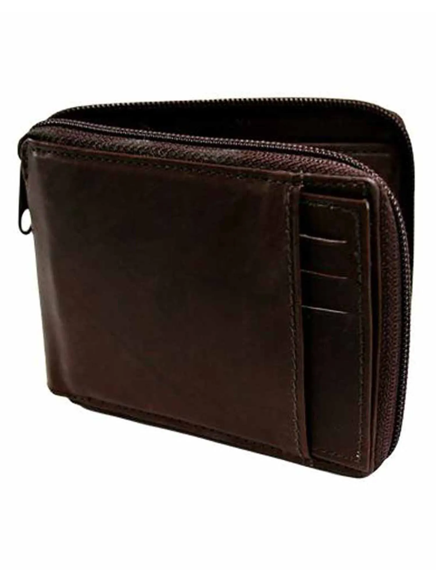 Leather Mens Zipper Wallet With Photo Coin & CC Slots