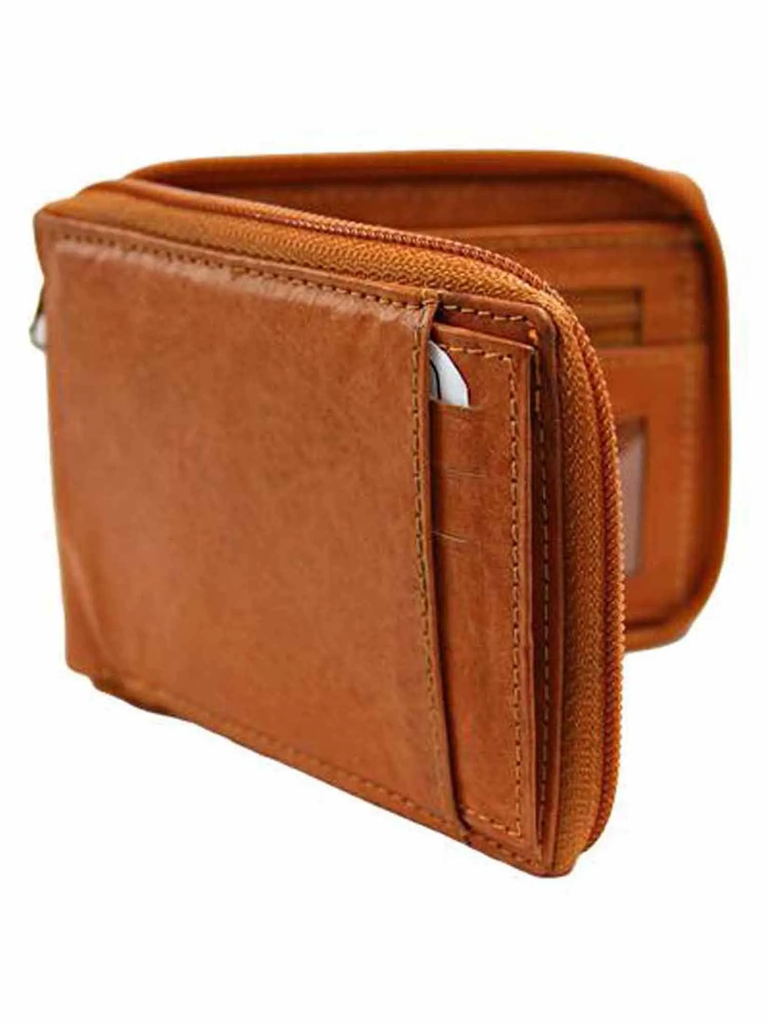 Leather Mens Zipper Wallet With Photo Coin & CC Slots