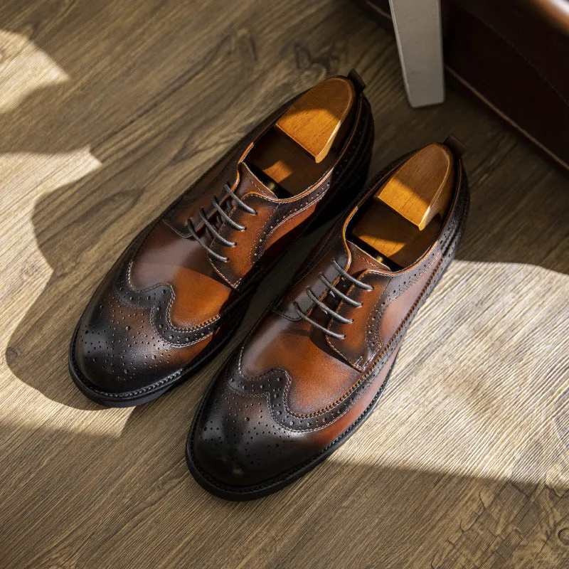 Men Classic Embossing Patchwork Cowhide Oxford Shoes