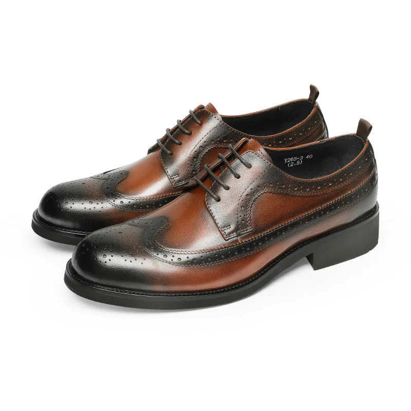 Men Classic Embossing Patchwork Cowhide Oxford Shoes