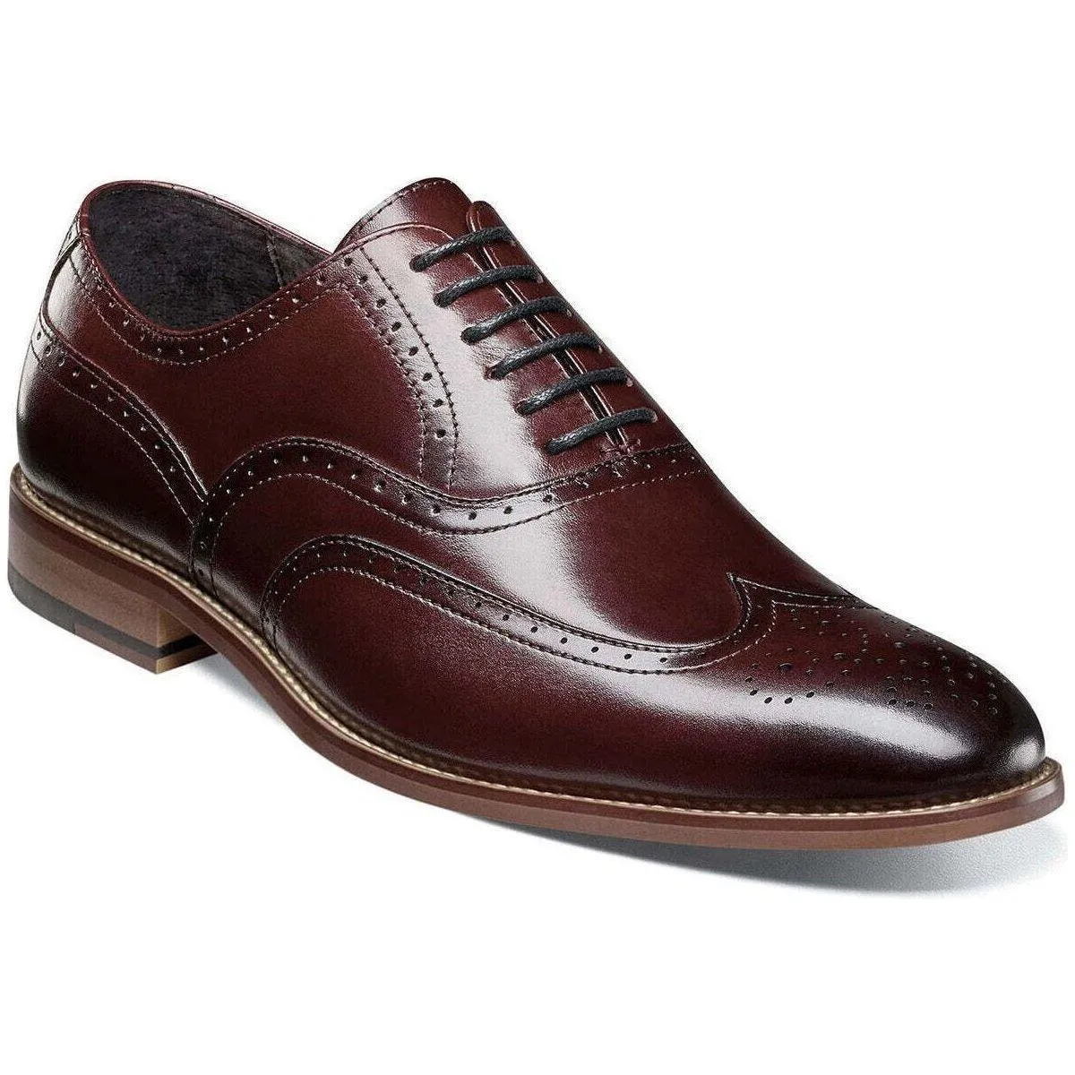 Mens Dunbar Stacy Adams Shoes Antiqued Leather Burgundy Oxford wingtip 25064-601