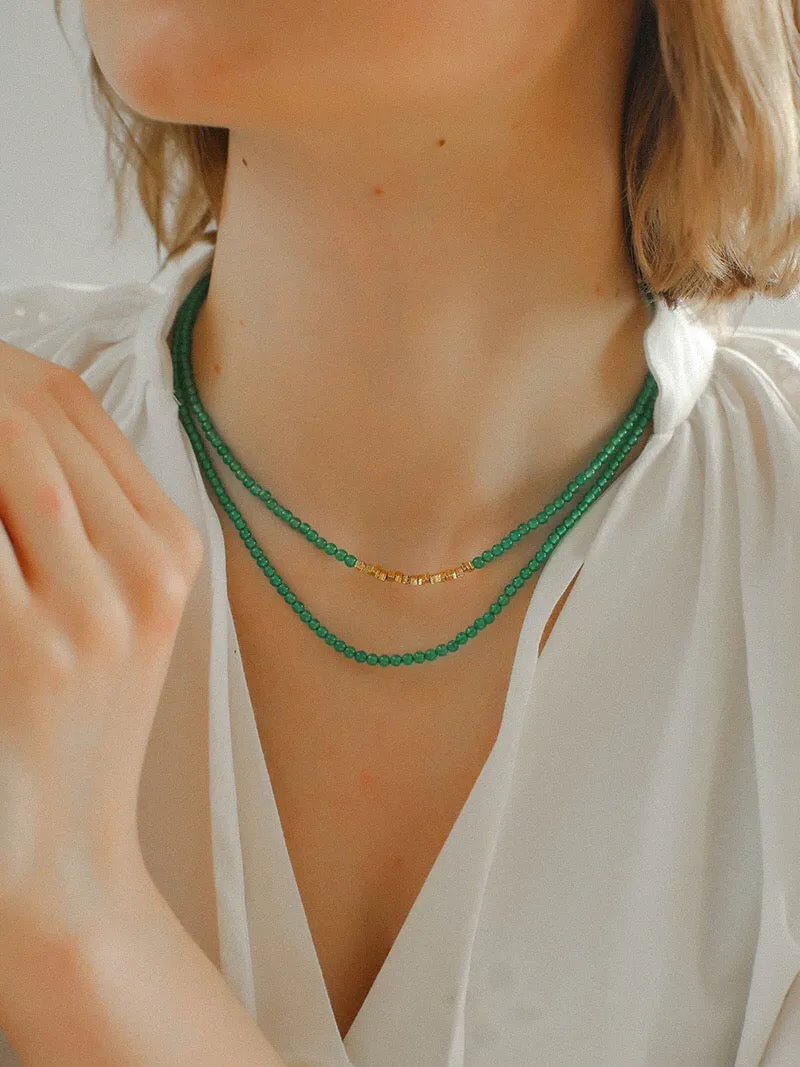 Mini Green Agate Gold Chip Necklace