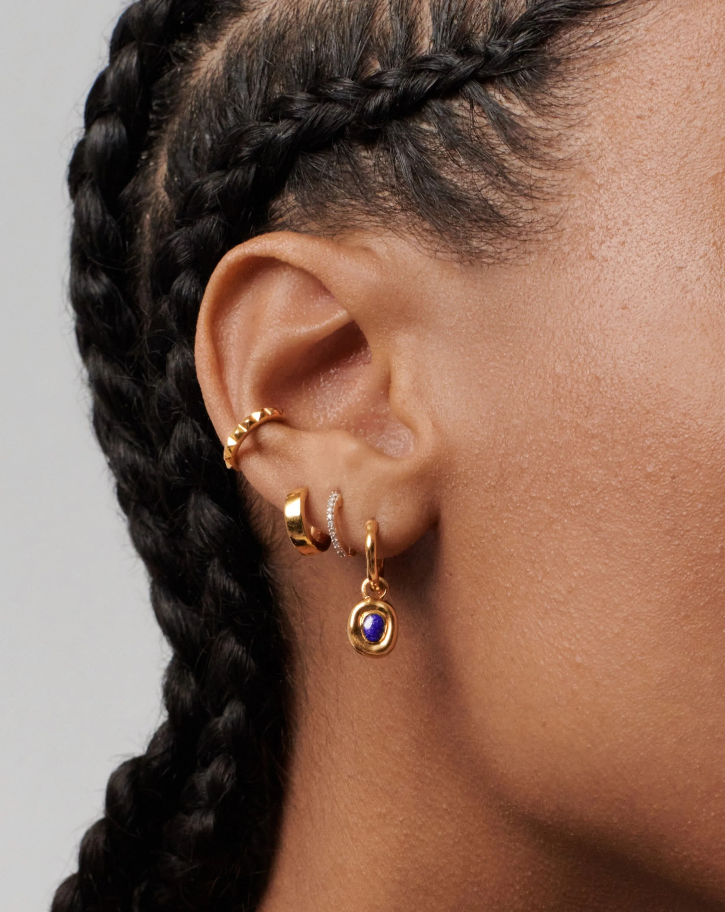 Molten Gemstone Doughnut Charm Mini Hoop Earrings | 18ct Gold Plated Vermeil/Lapis