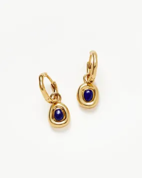 Molten Gemstone Doughnut Charm Mini Hoop Earrings | 18ct Gold Plated Vermeil/Lapis