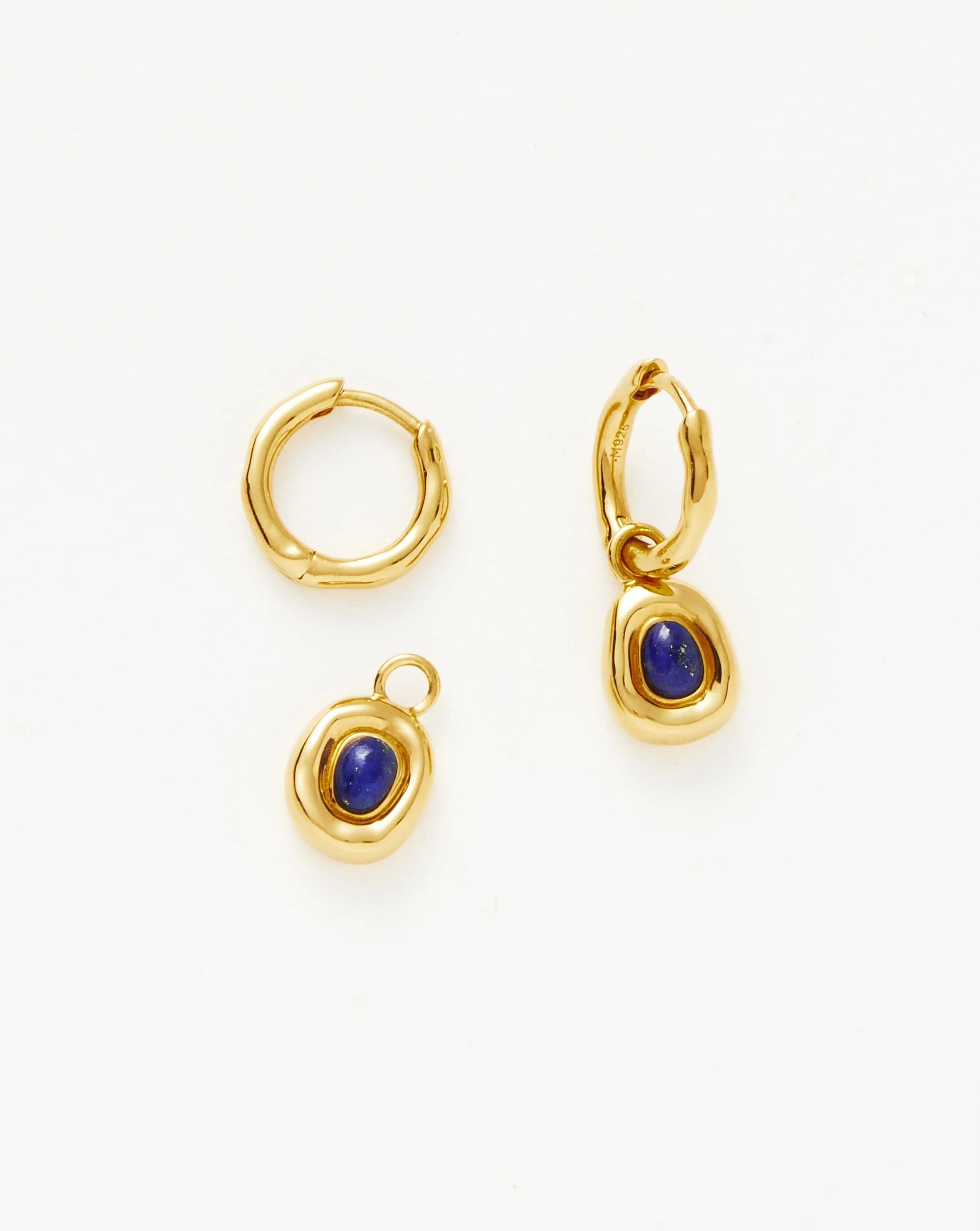 Molten Gemstone Doughnut Charm Mini Hoop Earrings | 18ct Gold Plated Vermeil/Lapis