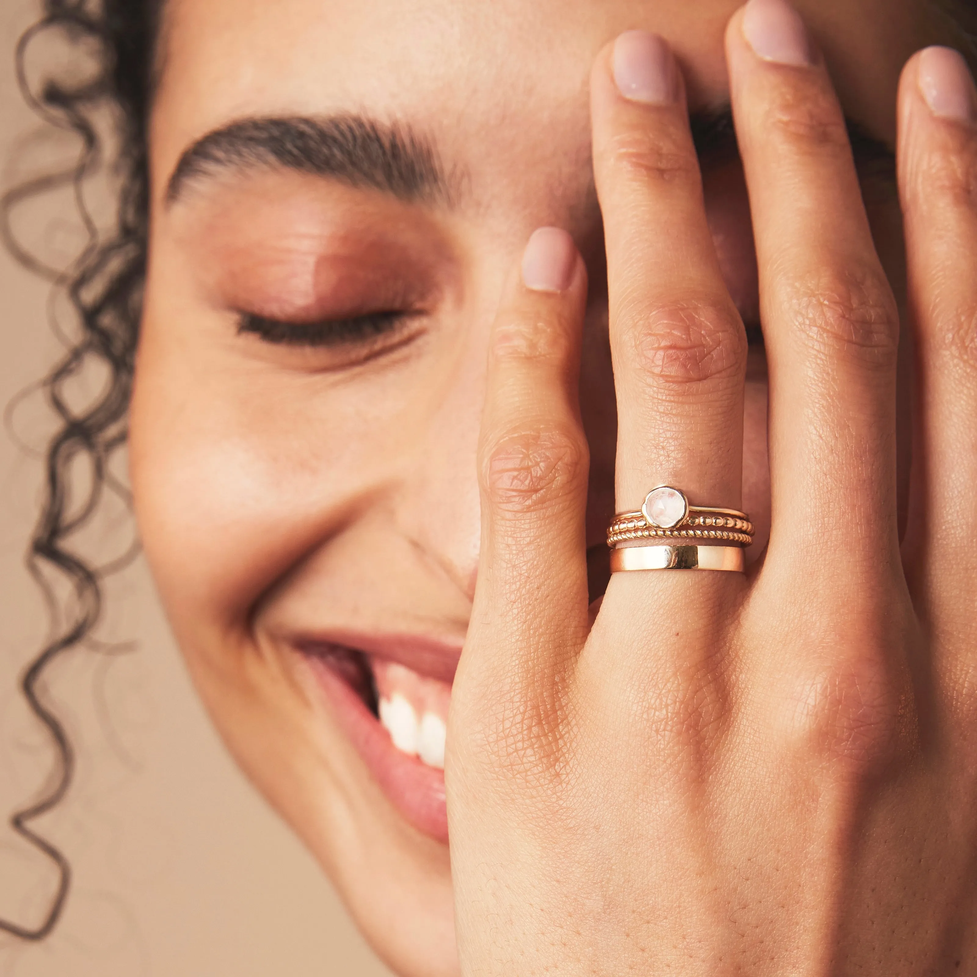 moonstone mini mood ring - 10k yellow gold, moonstone