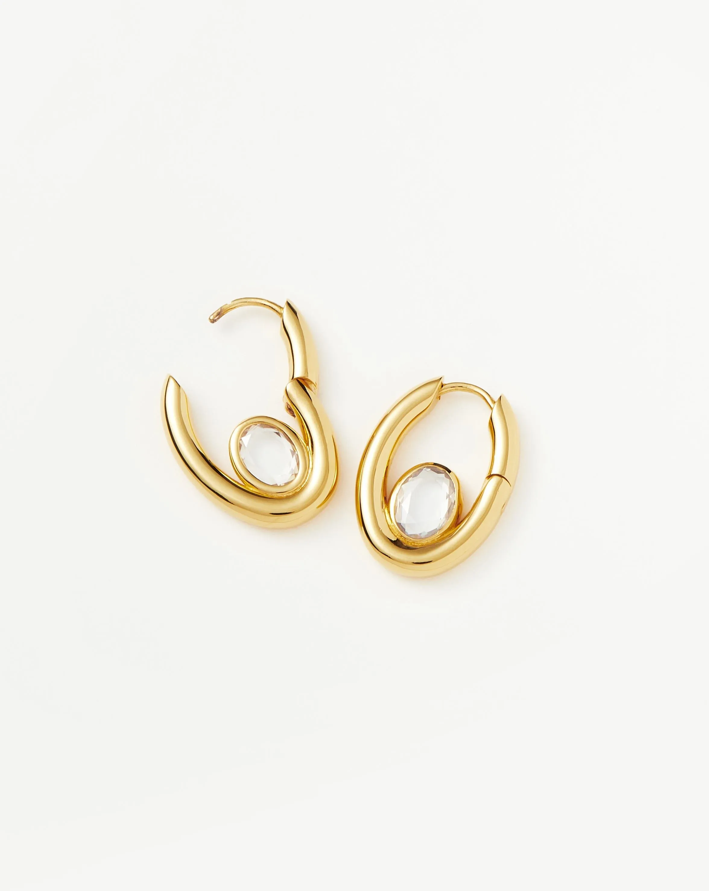 Oval Stone Medium Hoop Earrings | 18ct Gold Plated Vermeil/Cubic Zirconia