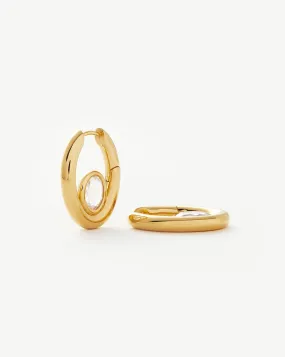 Oval Stone Medium Hoop Earrings | 18ct Gold Plated Vermeil/Cubic Zirconia