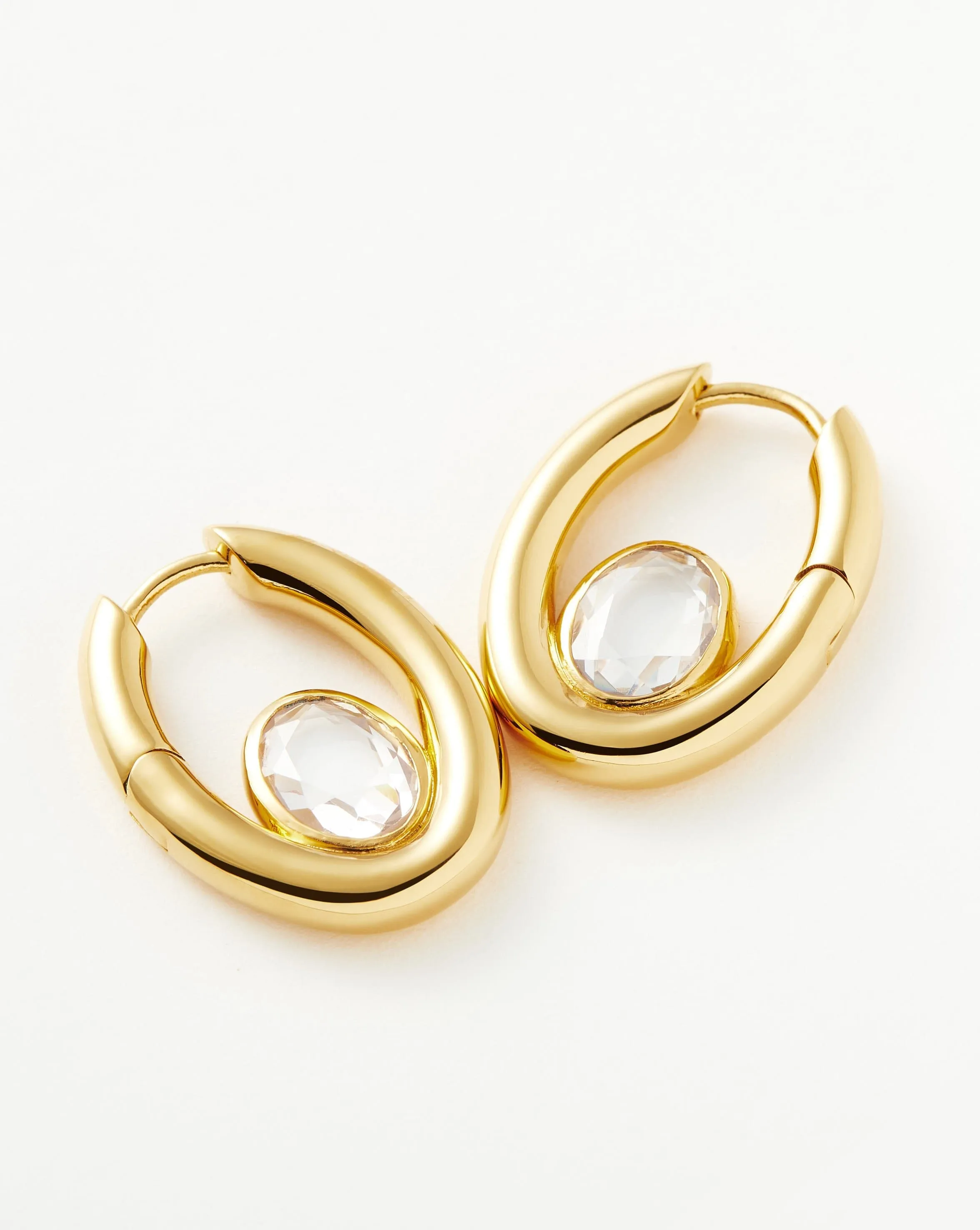 Oval Stone Medium Hoop Earrings | 18ct Gold Plated Vermeil/Cubic Zirconia