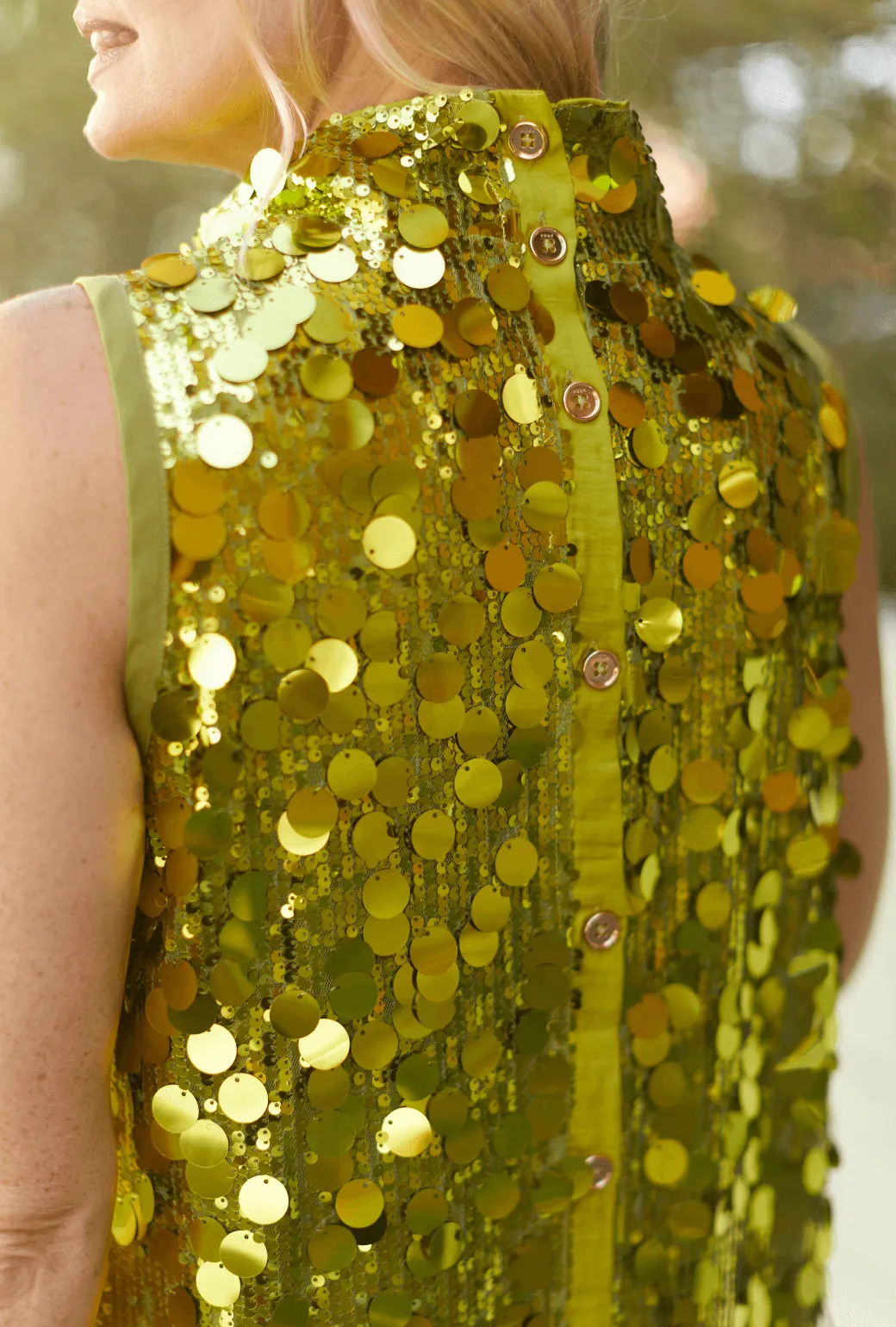 Sleeveless Mod Dress - Chartreuse Disco Sequin