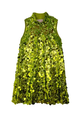 Sleeveless Mod Dress - Chartreuse Disco Sequin