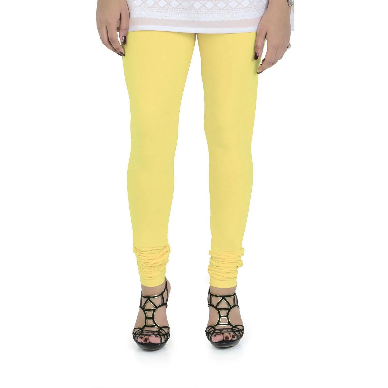 Women's Cotton Churidar Leggings (Free Size) - Butter Cup