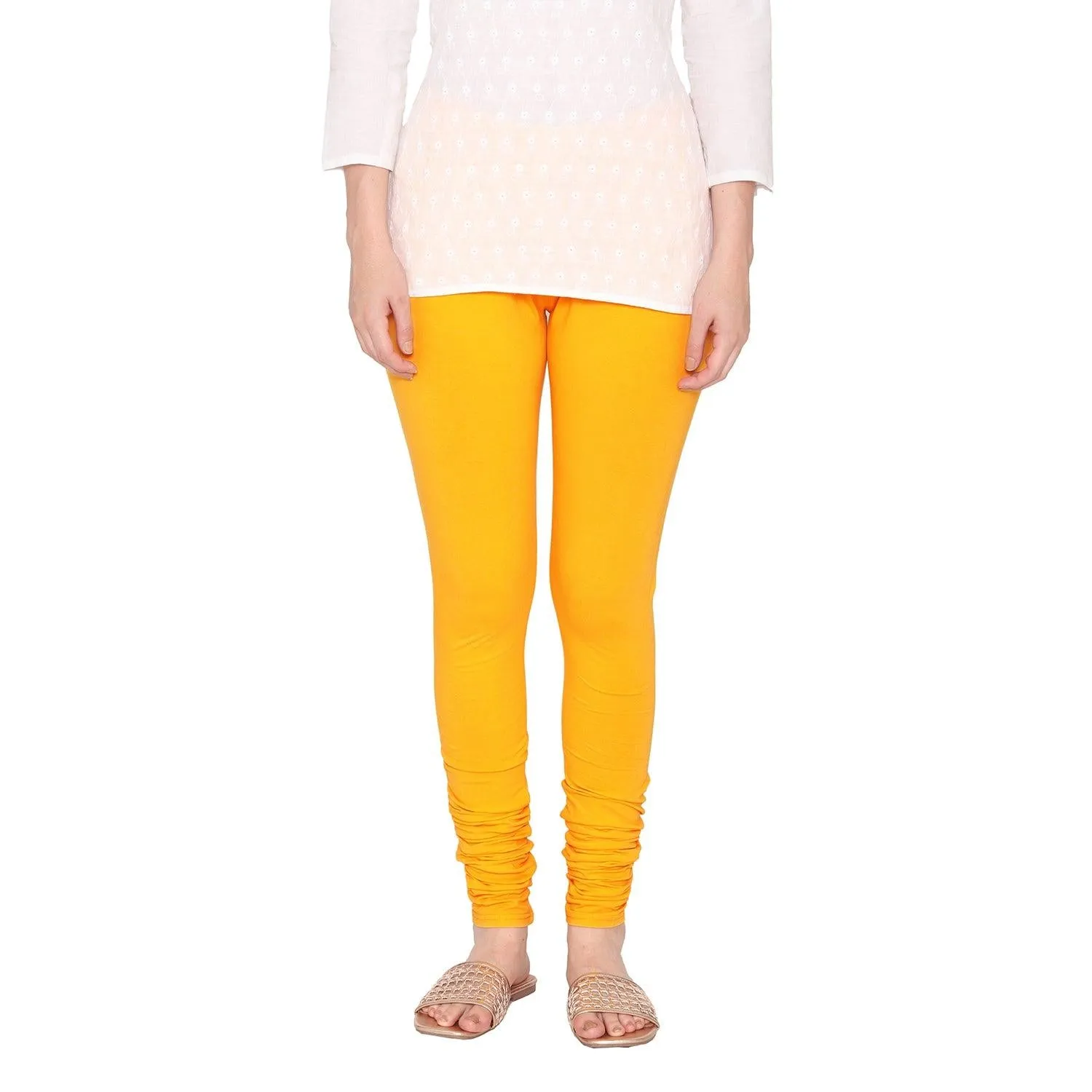 Women's Cotton Churidar Leggings (Free Size) - Marie Gold