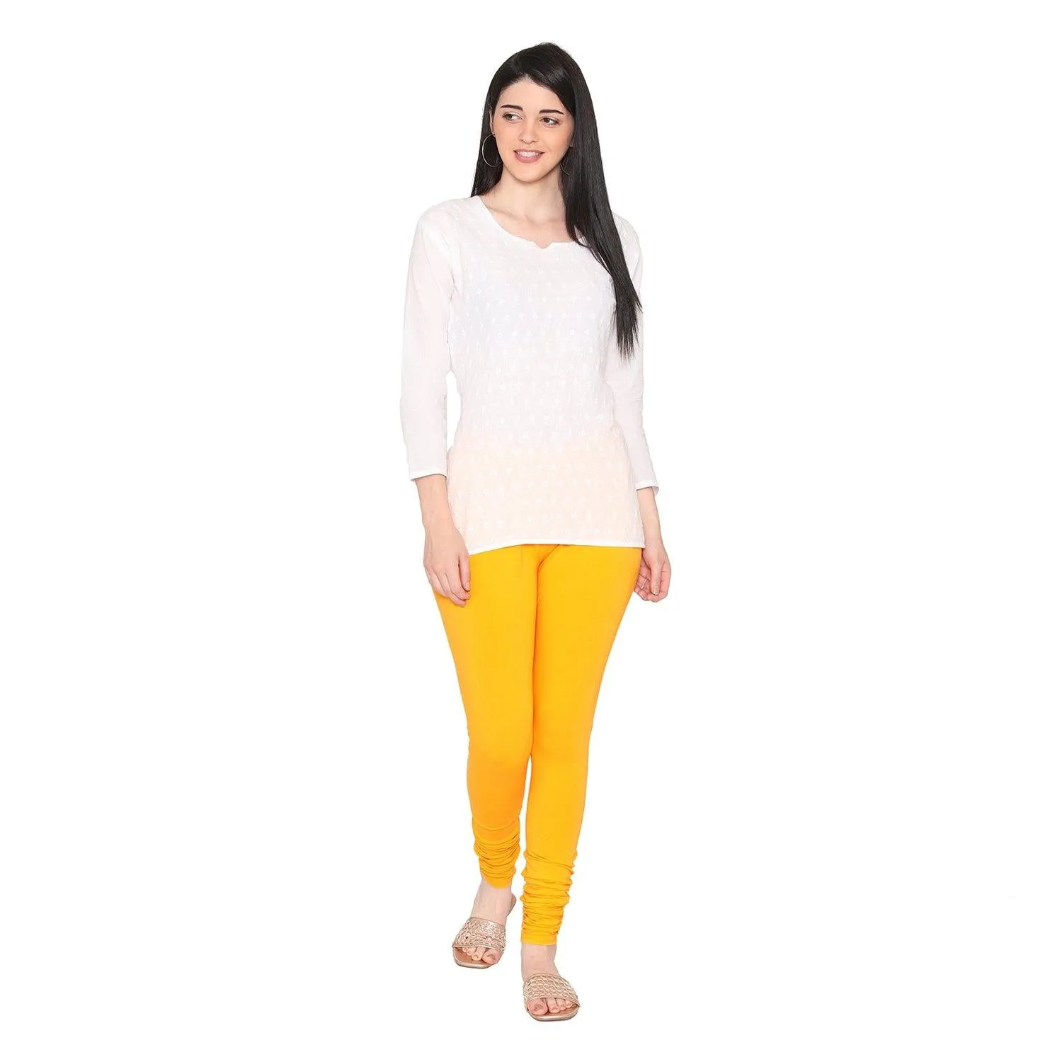 Women's Cotton Churidar Leggings (Free Size) - Marie Gold