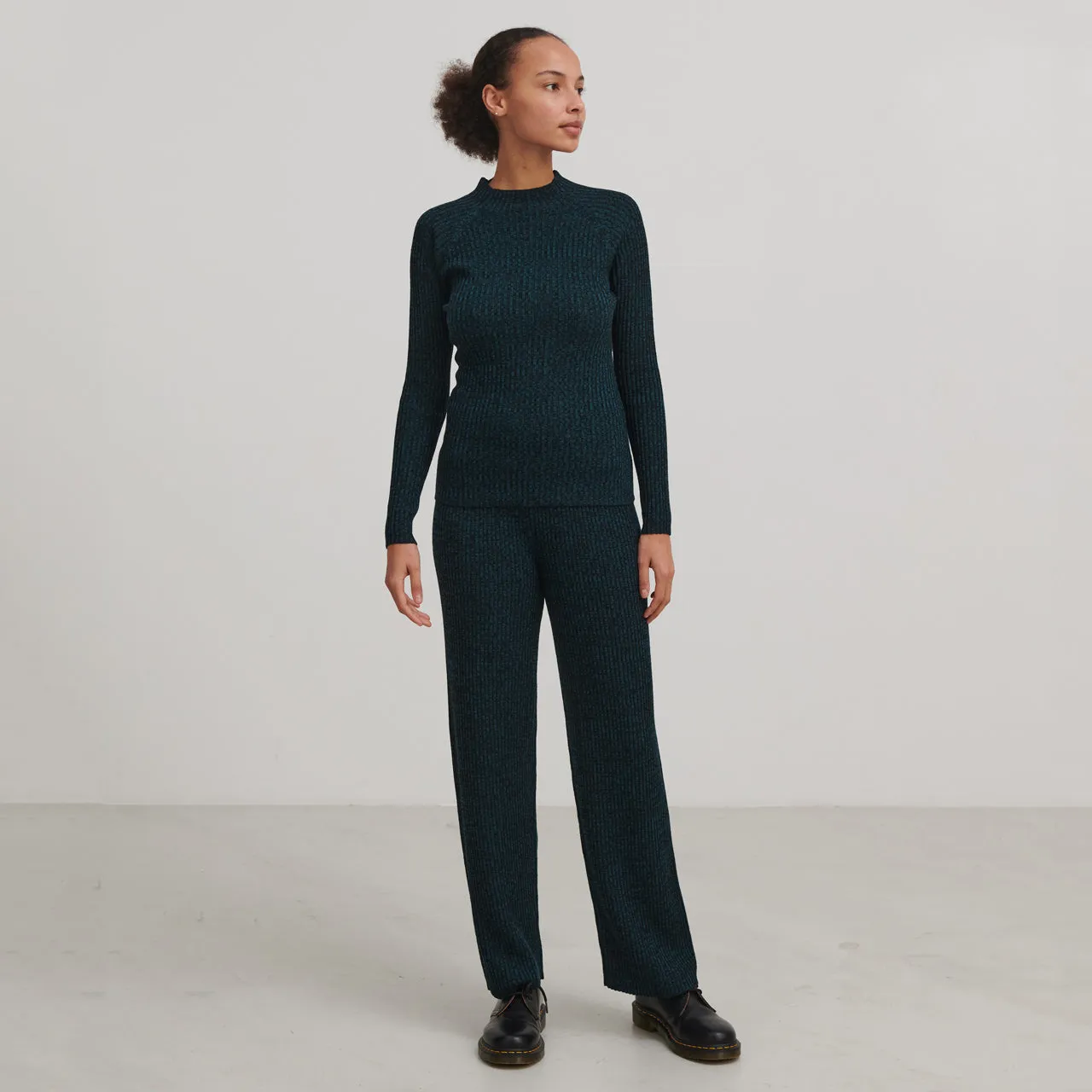 Women's Rib Pants - 100% Merino - Black Teal Melange (S, M, L)