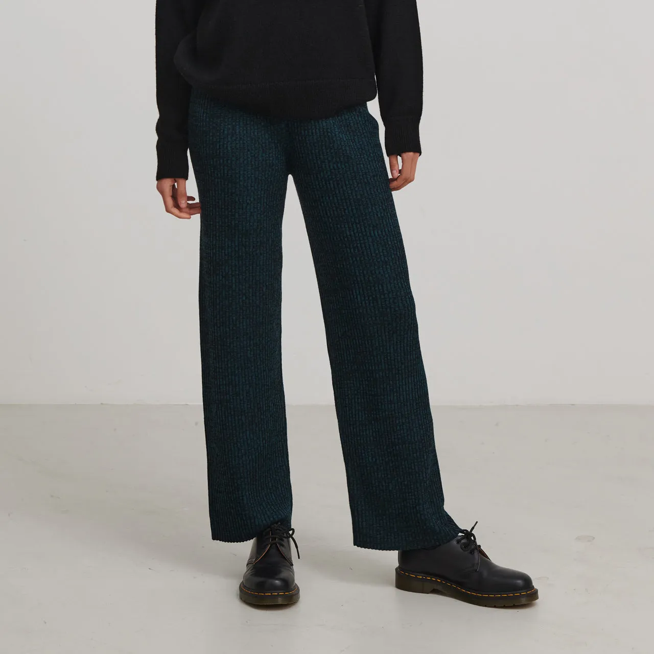 Women's Rib Pants - 100% Merino - Black Teal Melange (S, M, L)