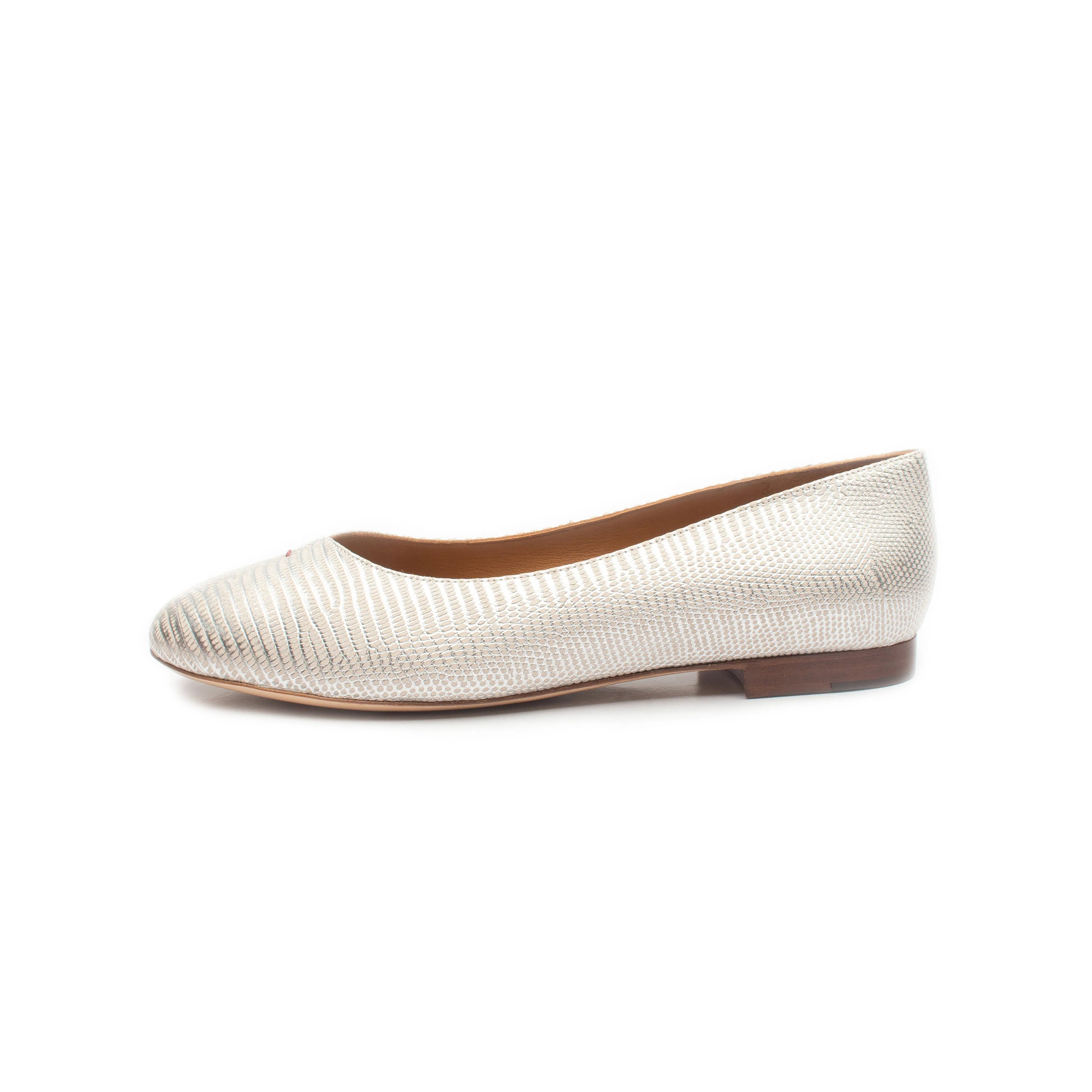 Yumi Ballet Flat in Embossed Silver Lizard Leather