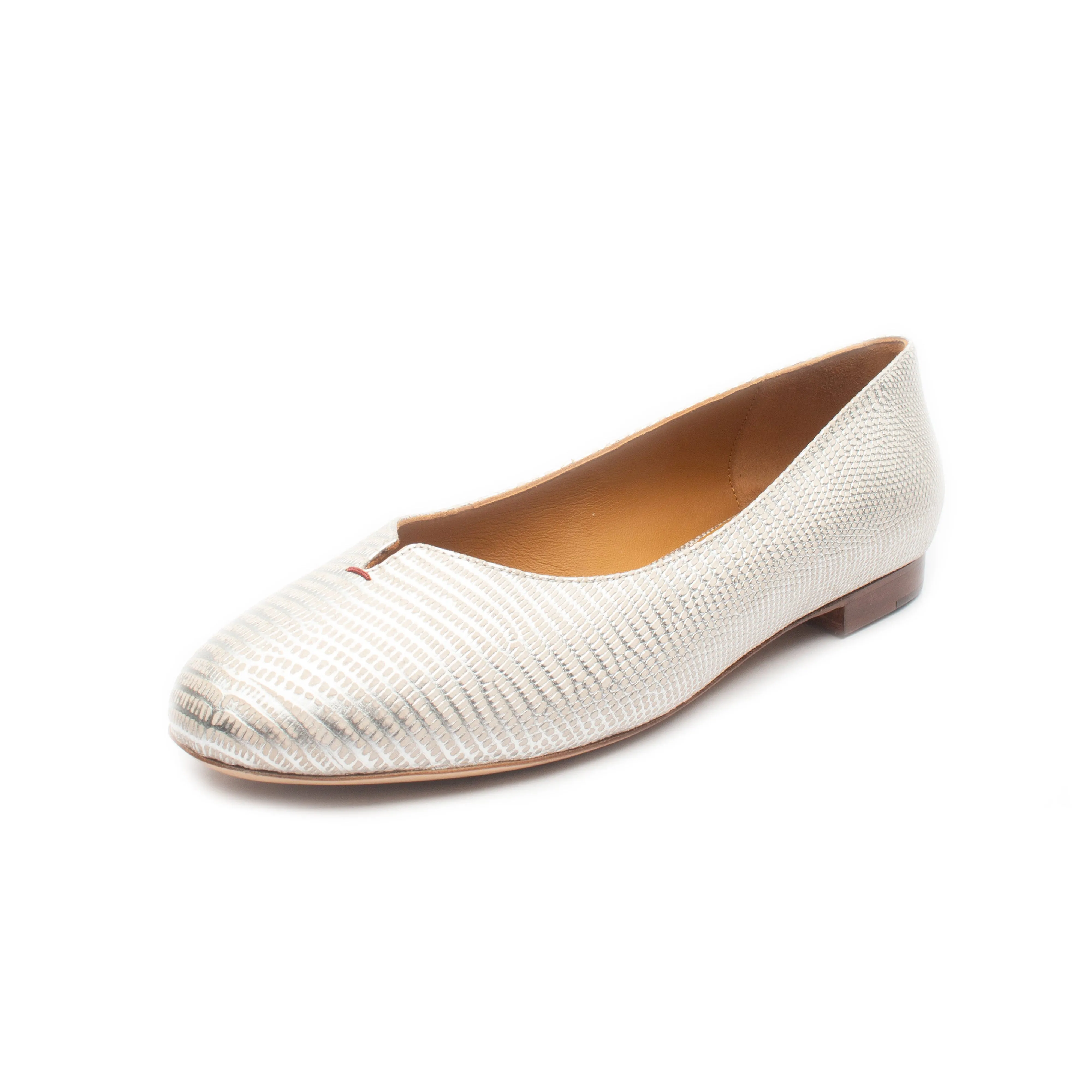 Yumi Ballet Flat in Embossed Silver Lizard Leather